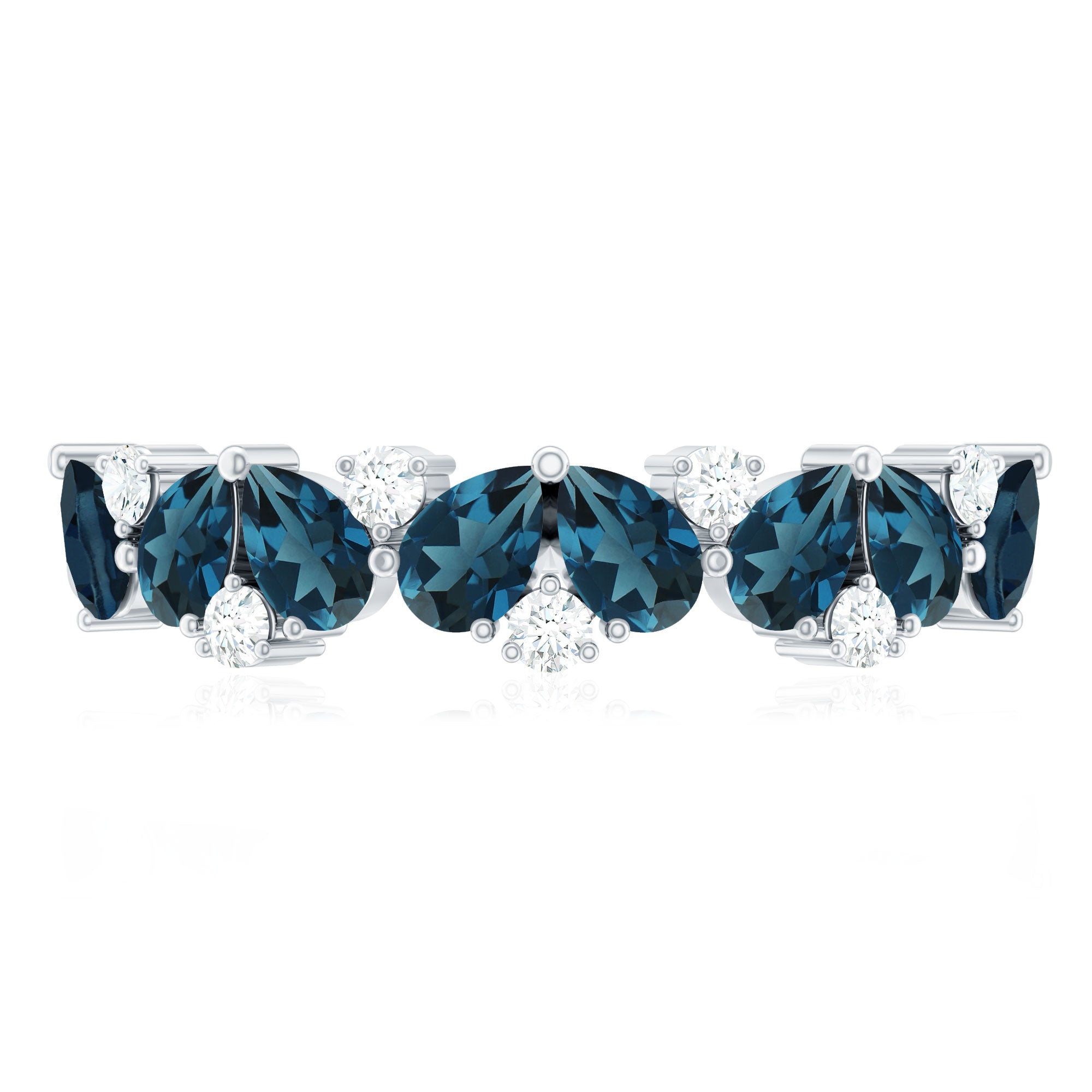 Pear Shape London Blue Topaz Half Eternity Band with Lab Made Diamond
