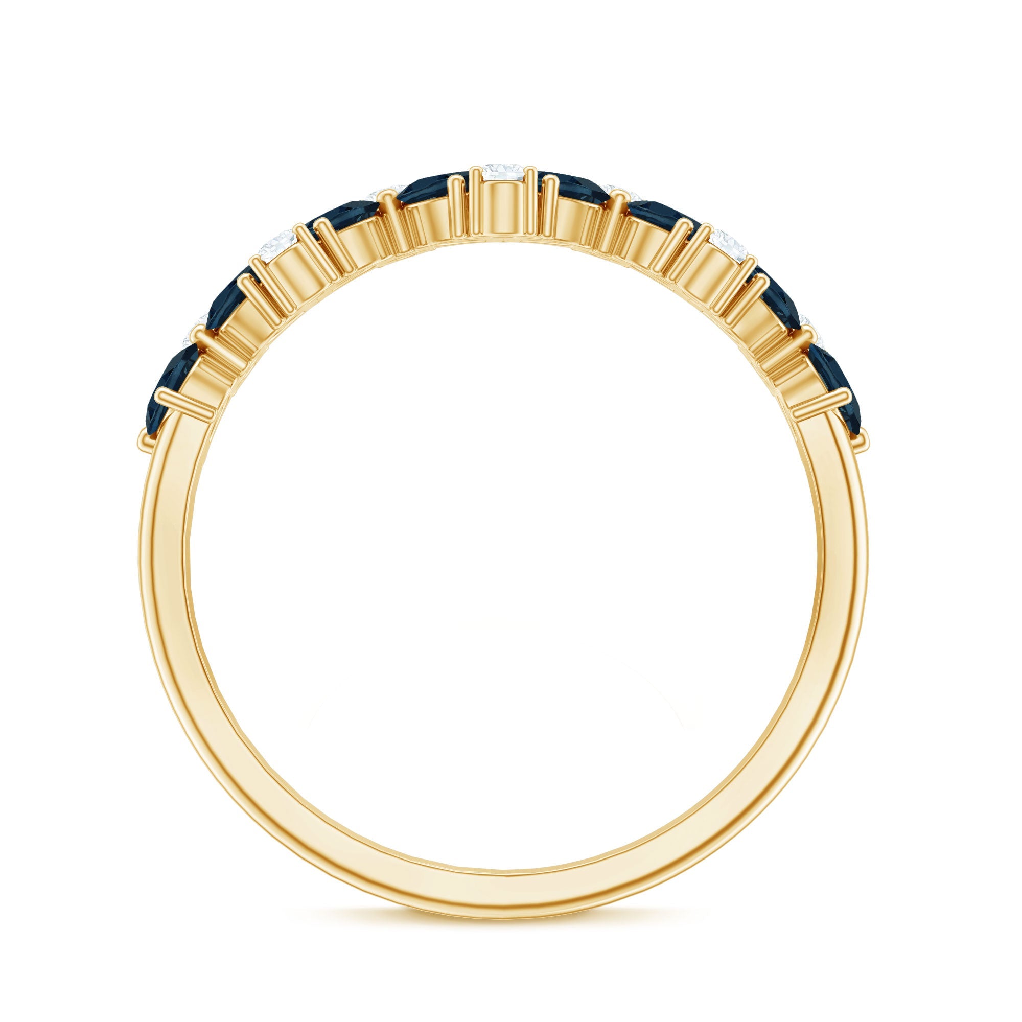 Pear Shape London Blue Topaz Half Eternity Band with Lab Made Diamond