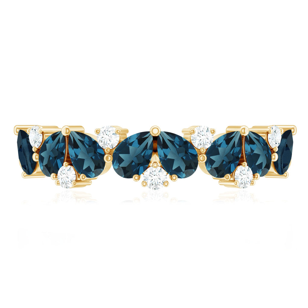Pear Shape London Blue Topaz Half Eternity Band with Lab Made Diamond