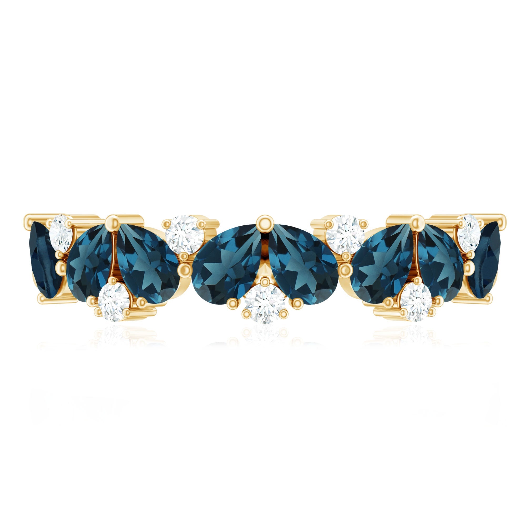 Pear Shape London Blue Topaz Half Eternity Band with Lab Made Diamond