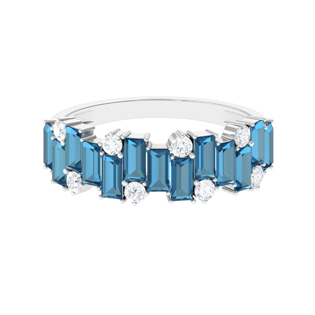 Baguette London Blue Topaz Uneven Eternity Ring with Diamond