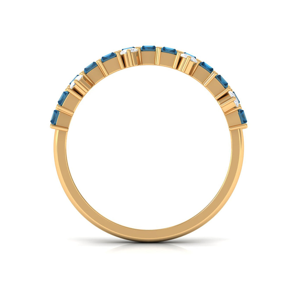 Baguette London Blue Topaz Uneven Eternity Ring with Diamond