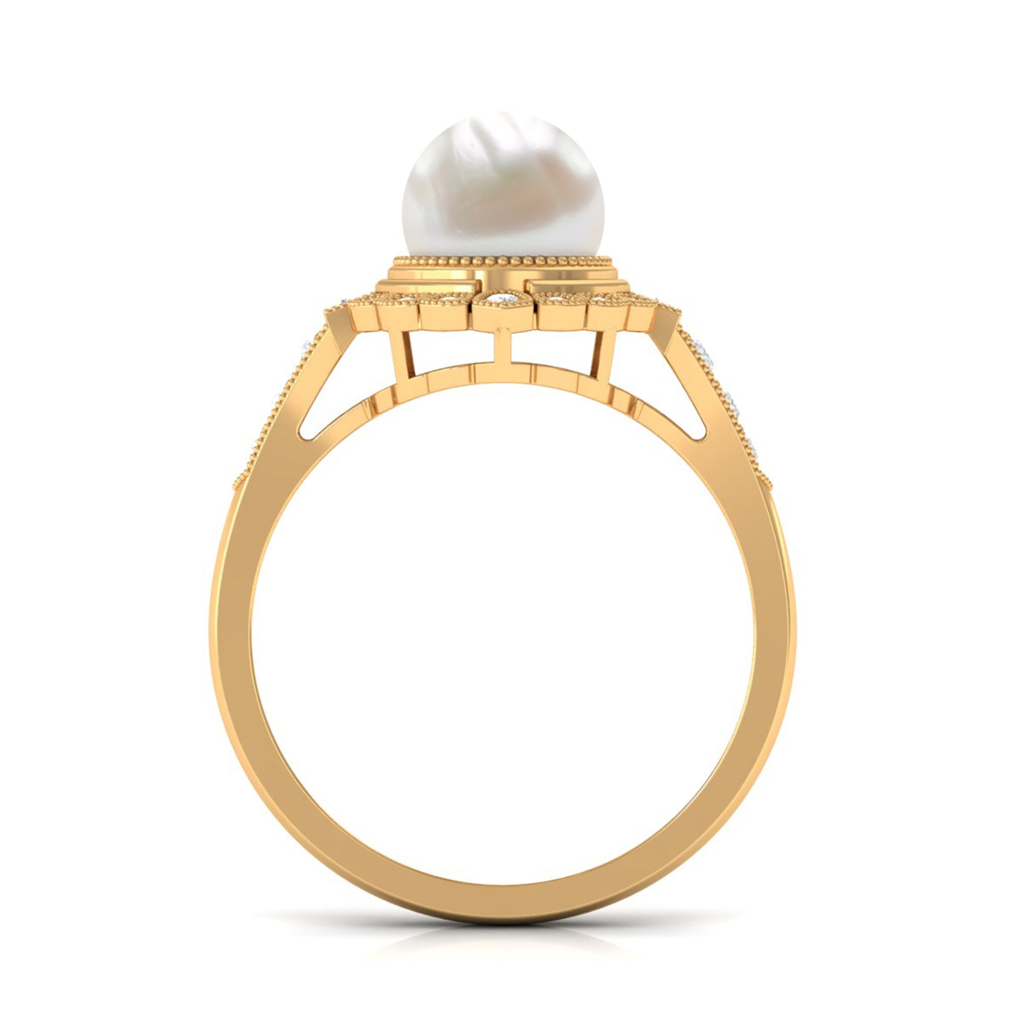 Vintage Inspired 3 Carat Freshwater Pearl Engagement Ring with Diamond