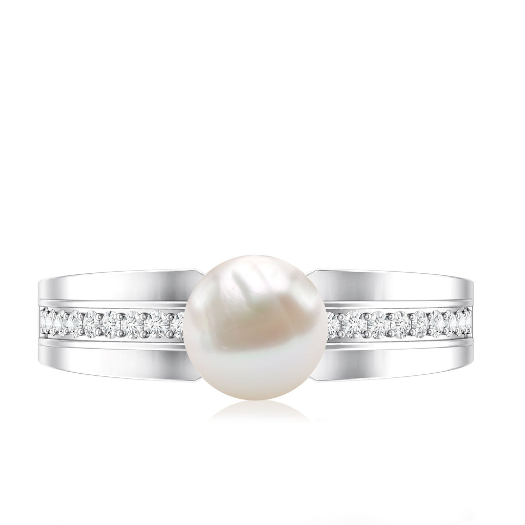2 Carat Freshwater Pearl Engagement Ring with Diamond for Women