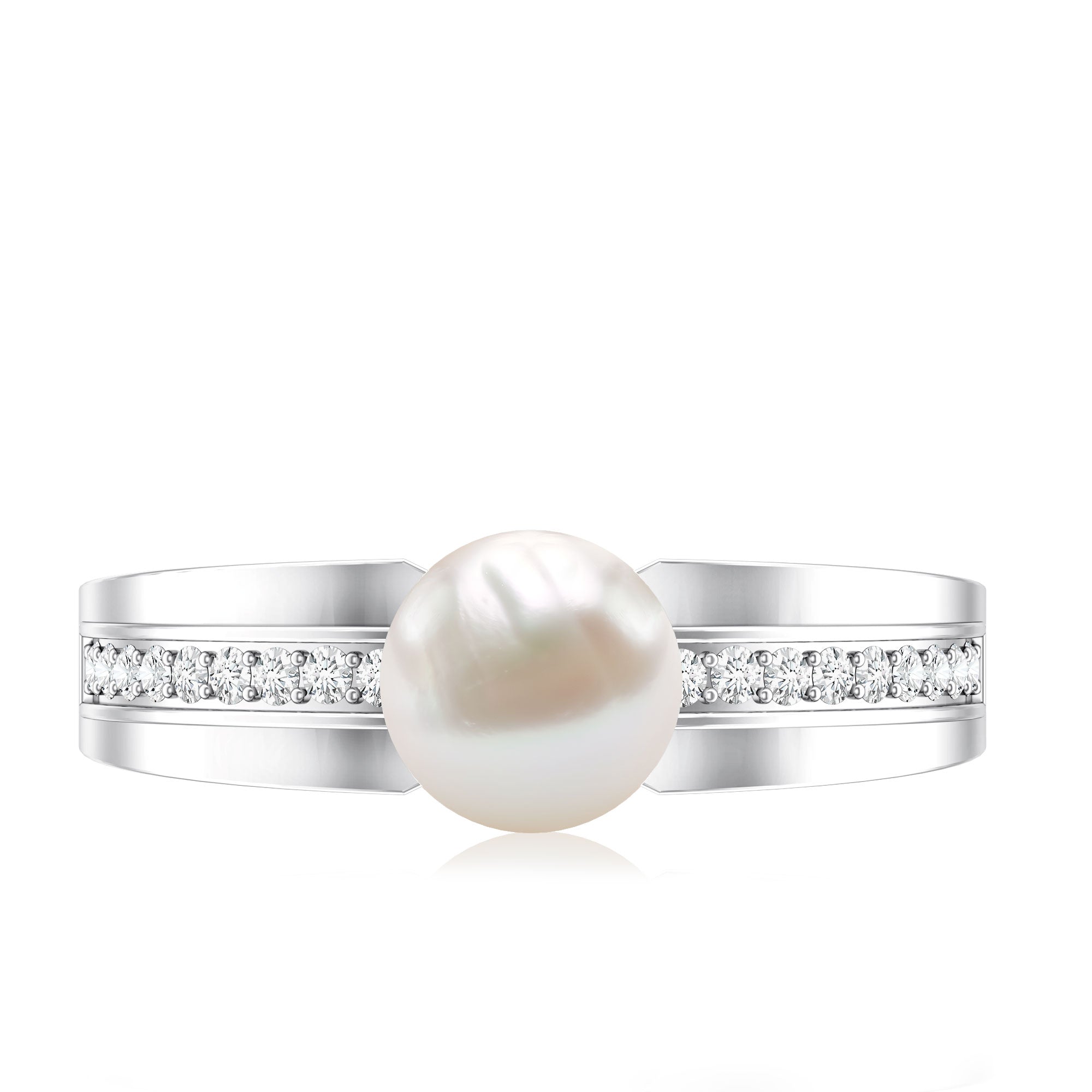 2 Carat Freshwater Pearl Engagement Ring with Diamond for Women