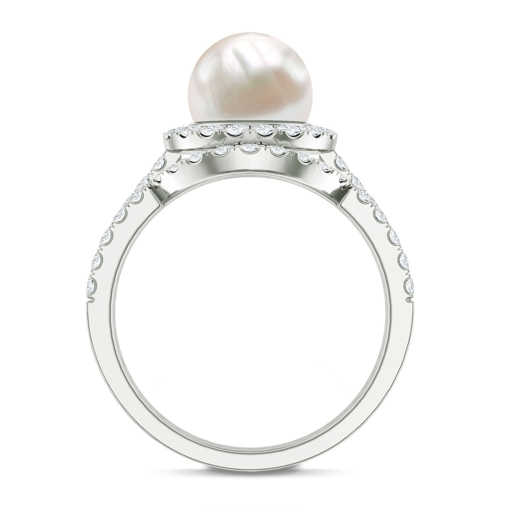 Cultured 7 mm Freshwater Pearl Engagement Ring with Diamond Wedding Band