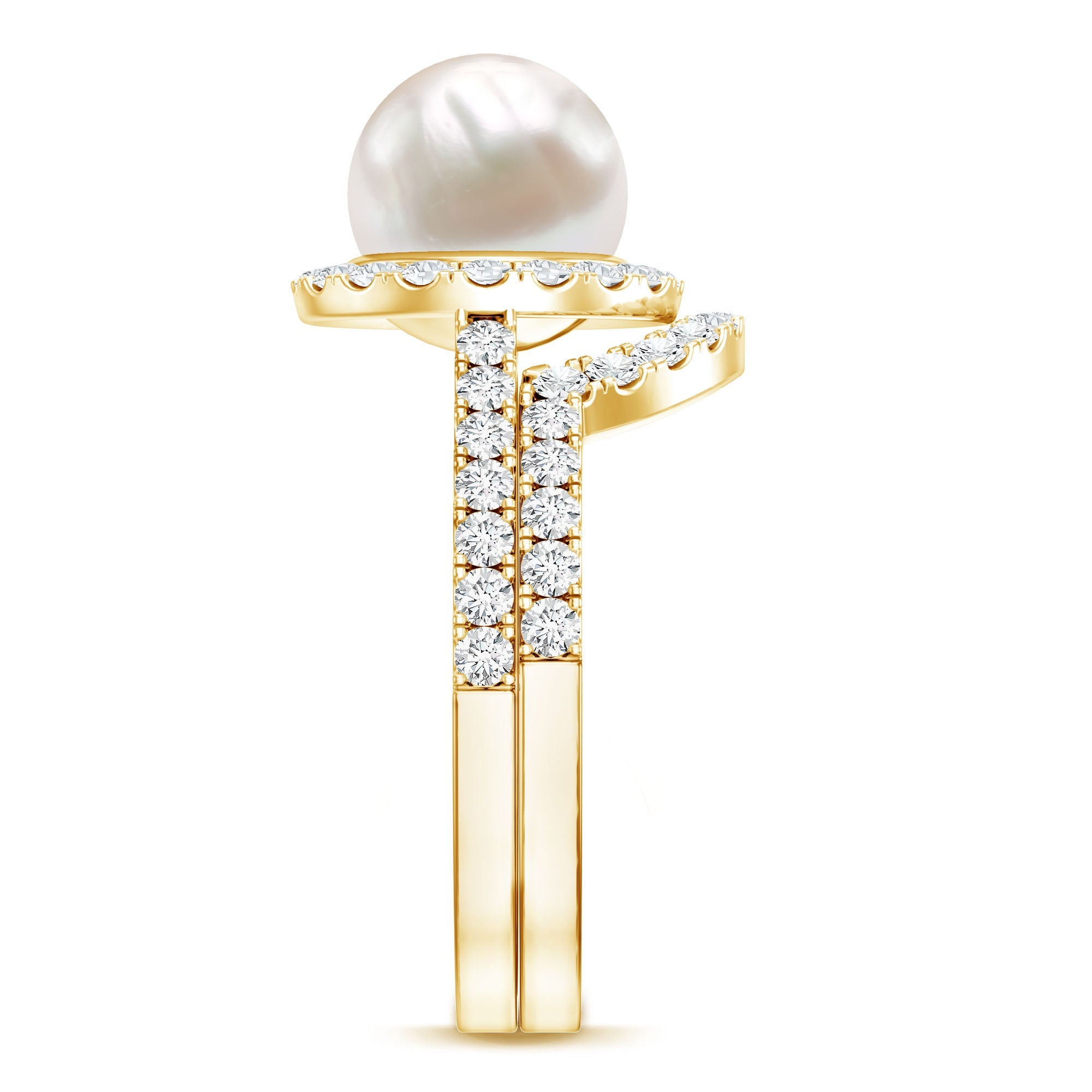 Cultured 7 mm Freshwater Pearl Engagement Ring with Diamond Wedding Band
