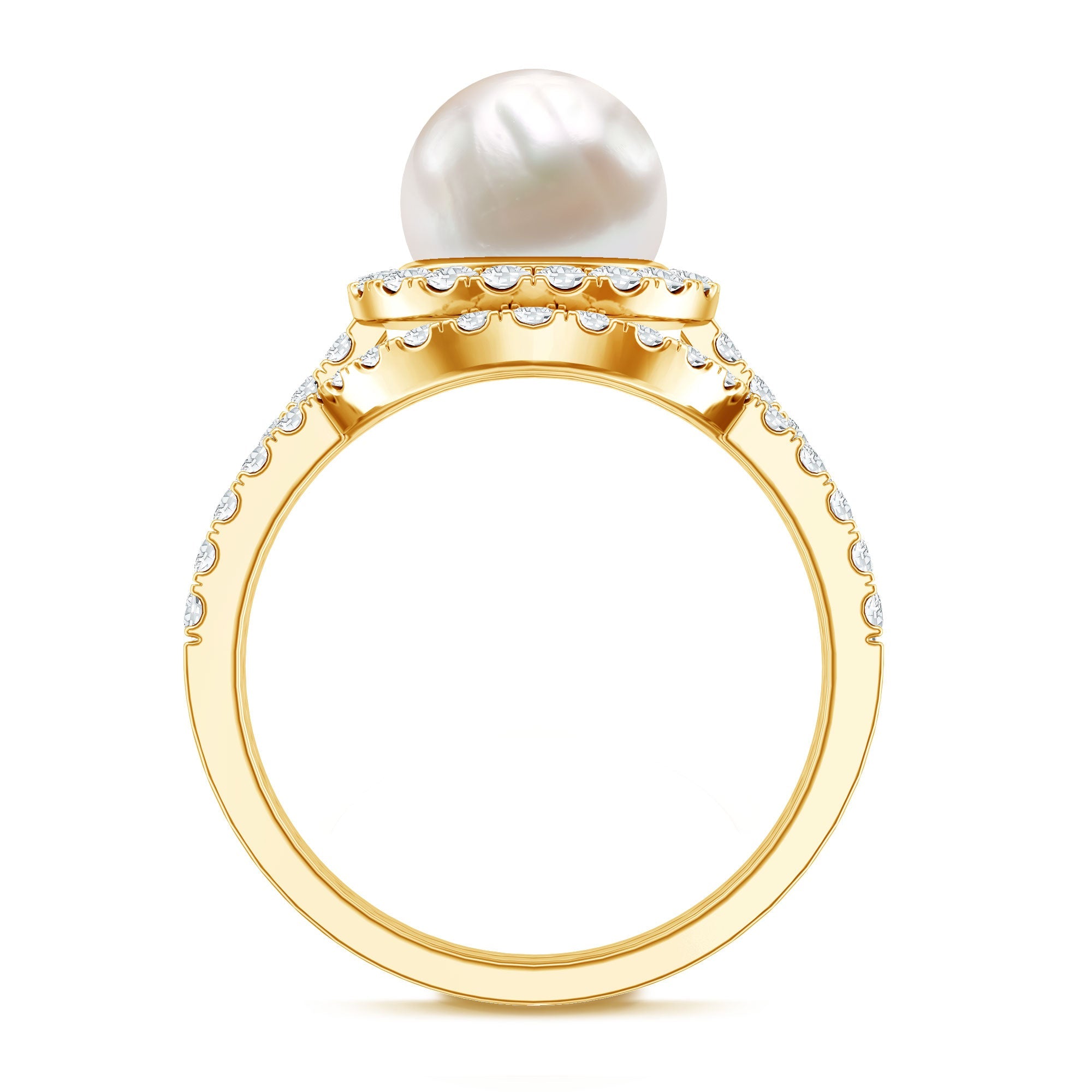 Cultured 7 mm Freshwater Pearl Engagement Ring with Diamond Wedding Band