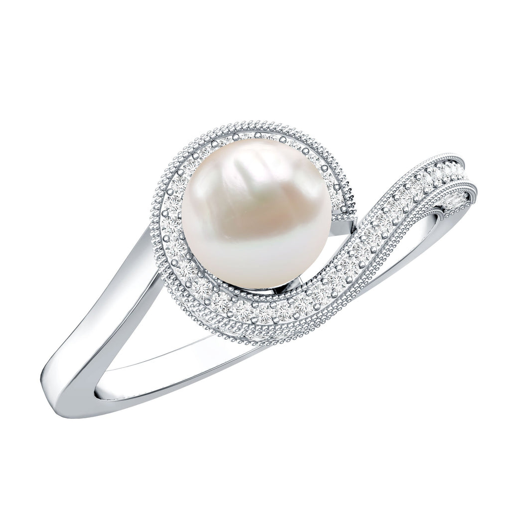 2 Carat Freshwater Pearl Bypass Engagement Ring with Diamond