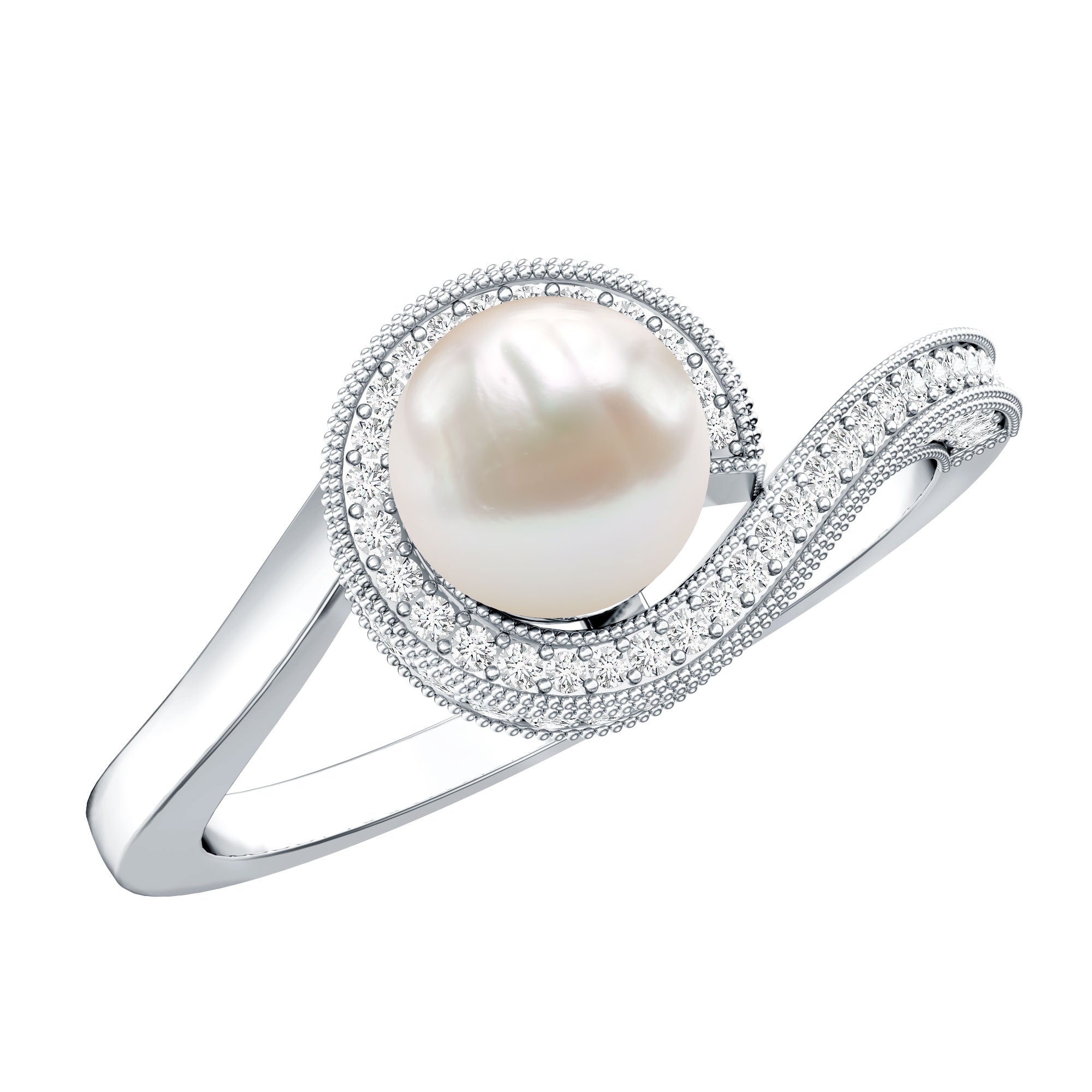 2 Carat Freshwater Pearl Bypass Engagement Ring with Diamond
