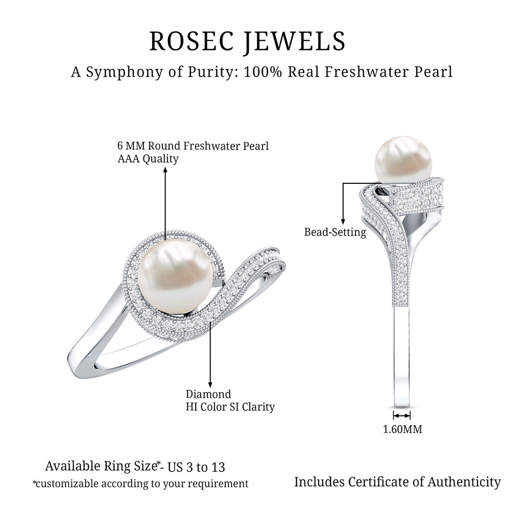 2 Carat Freshwater Pearl Bypass Engagement Ring with Diamond