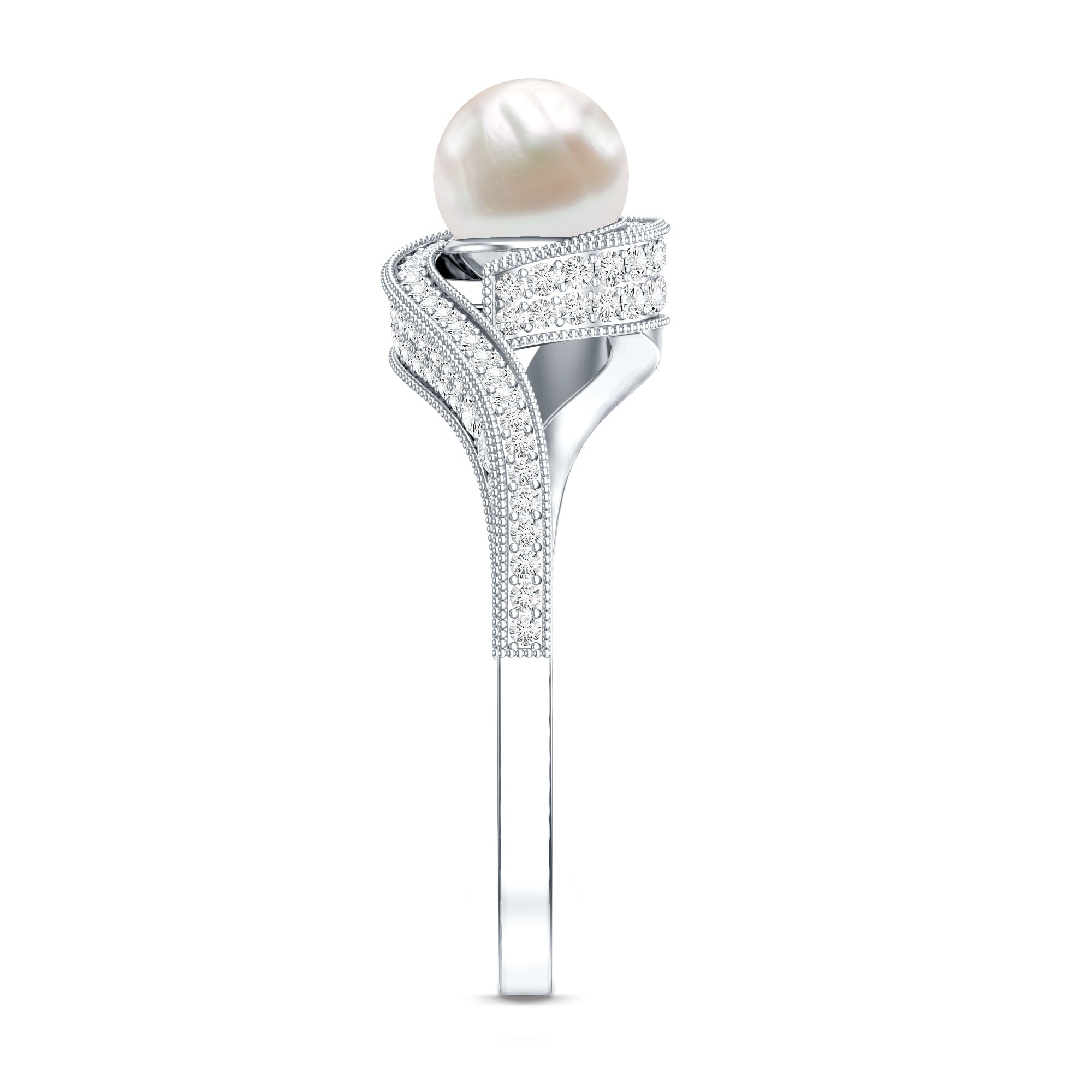 2 Carat Freshwater Pearl Bypass Engagement Ring with Diamond