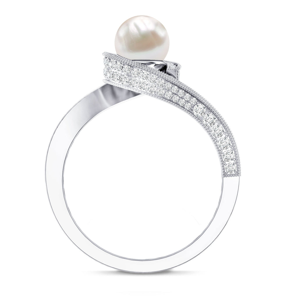 2 Carat Freshwater Pearl Bypass Engagement Ring with Diamond