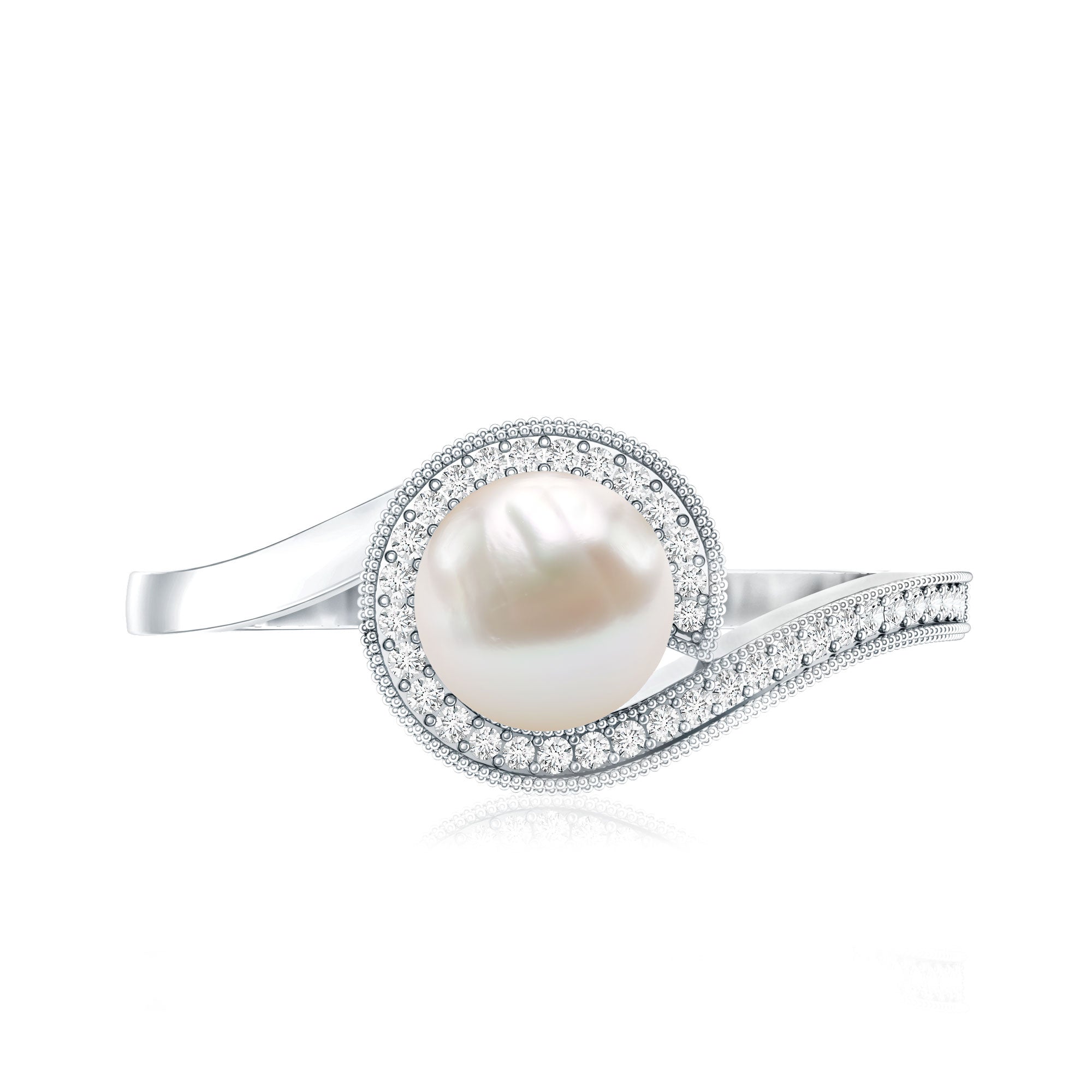 2 Carat Freshwater Pearl Bypass Engagement Ring with Diamond