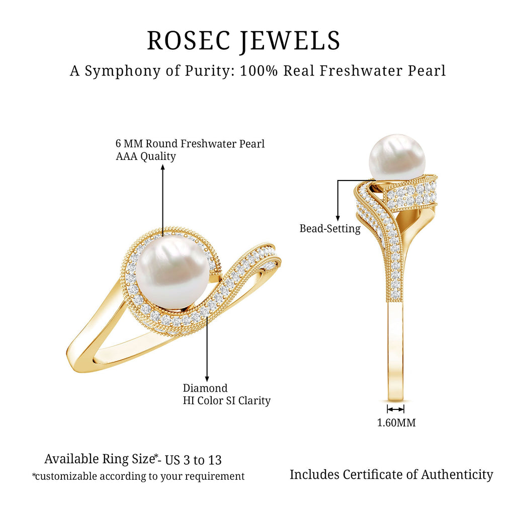 2 Carat Freshwater Pearl Bypass Engagement Ring with Diamond