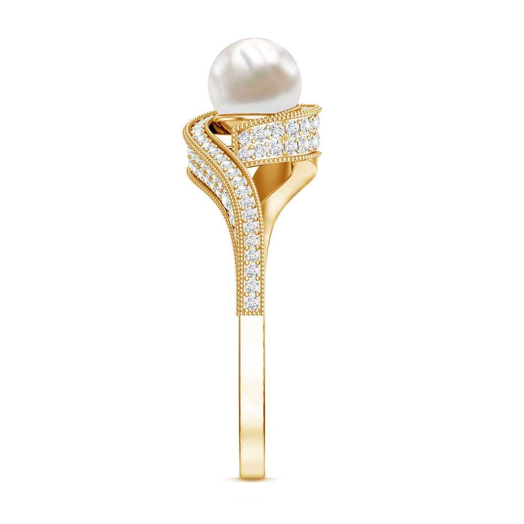 2 Carat Freshwater Pearl Bypass Engagement Ring with Diamond