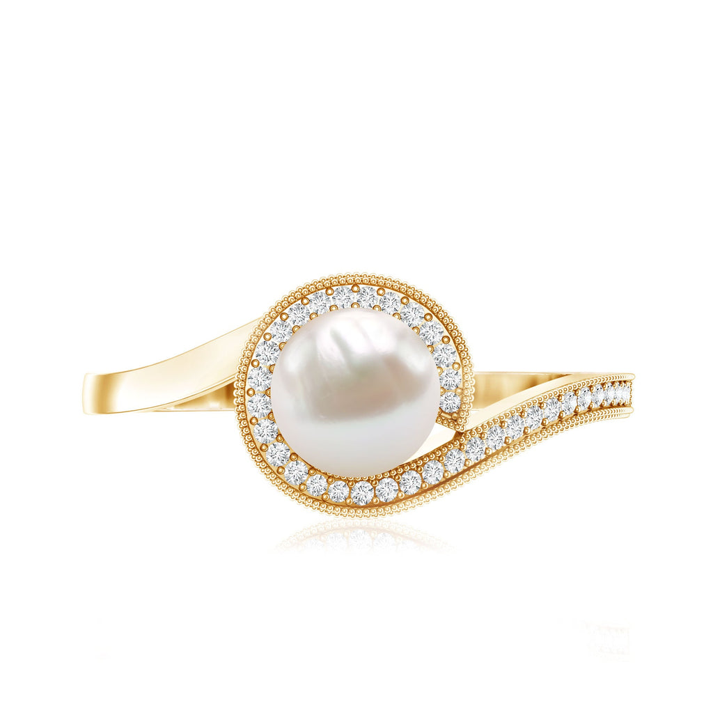 2 Carat Freshwater Pearl Bypass Engagement Ring with Diamond