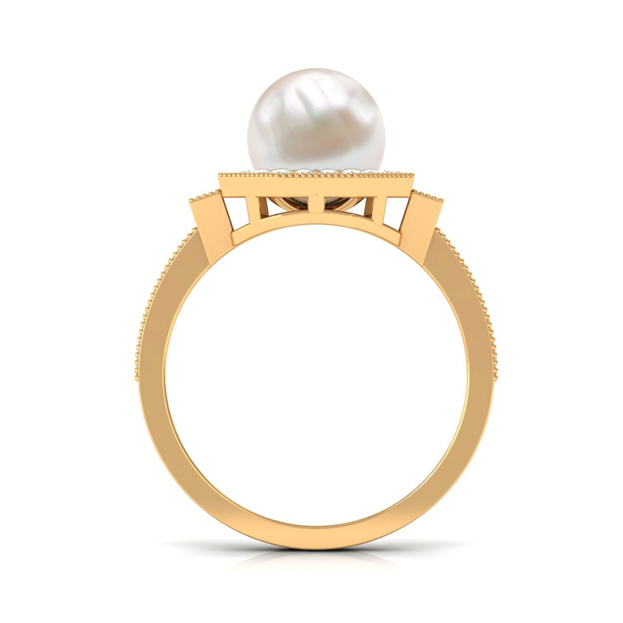 Art Deco Inspired 2 Carat Freshwater Pearl Engagement Ring with Diamond Halo