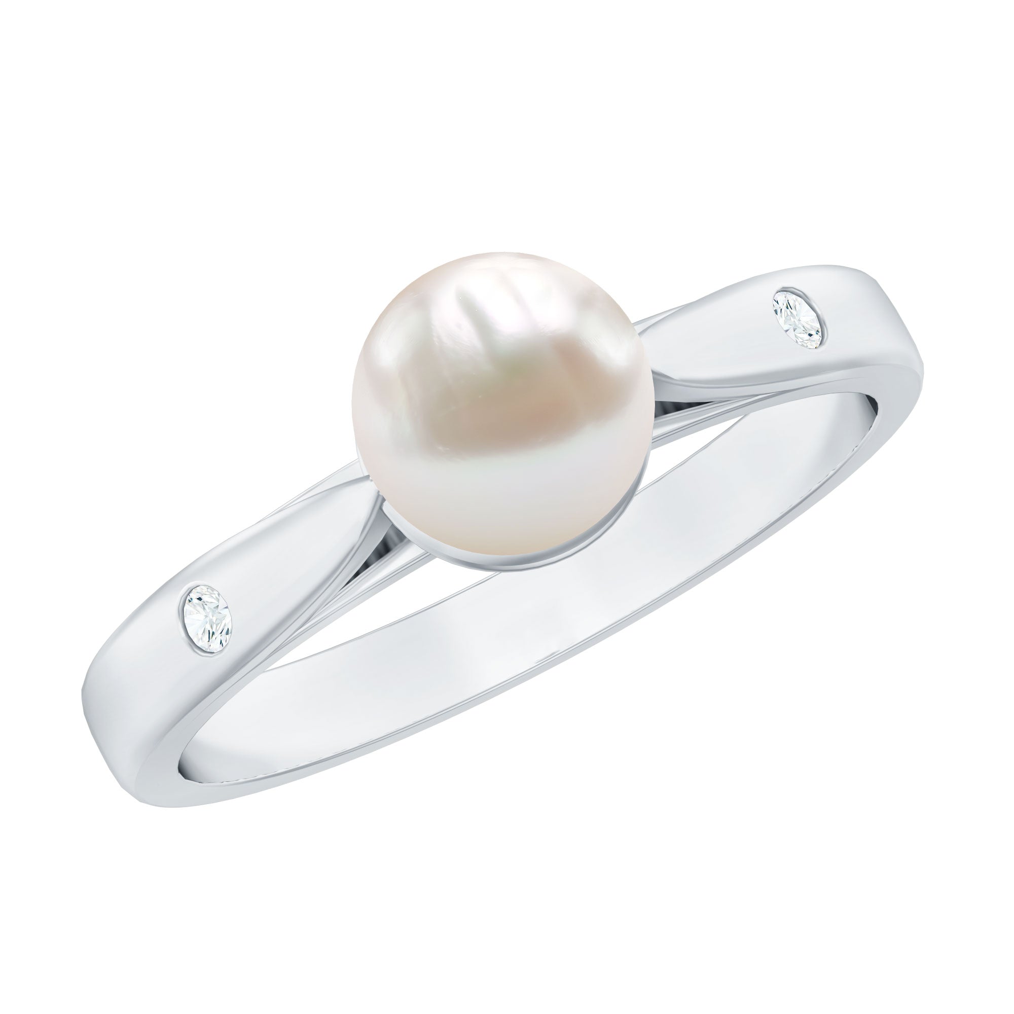 Natural 2 Carat Freshwater Pearl Solitaire Ring with Diamond