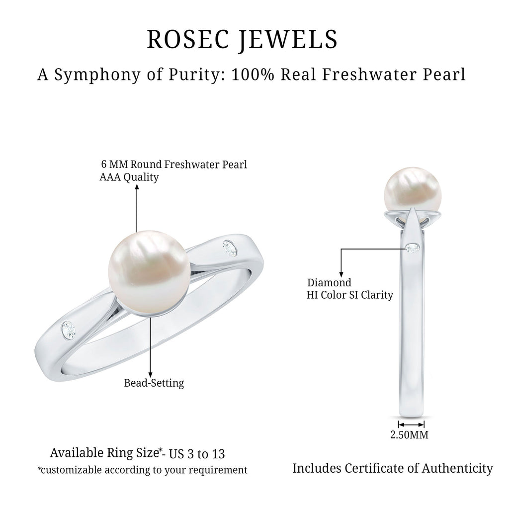 Natural 2 Carat Freshwater Pearl Solitaire Ring with Diamond