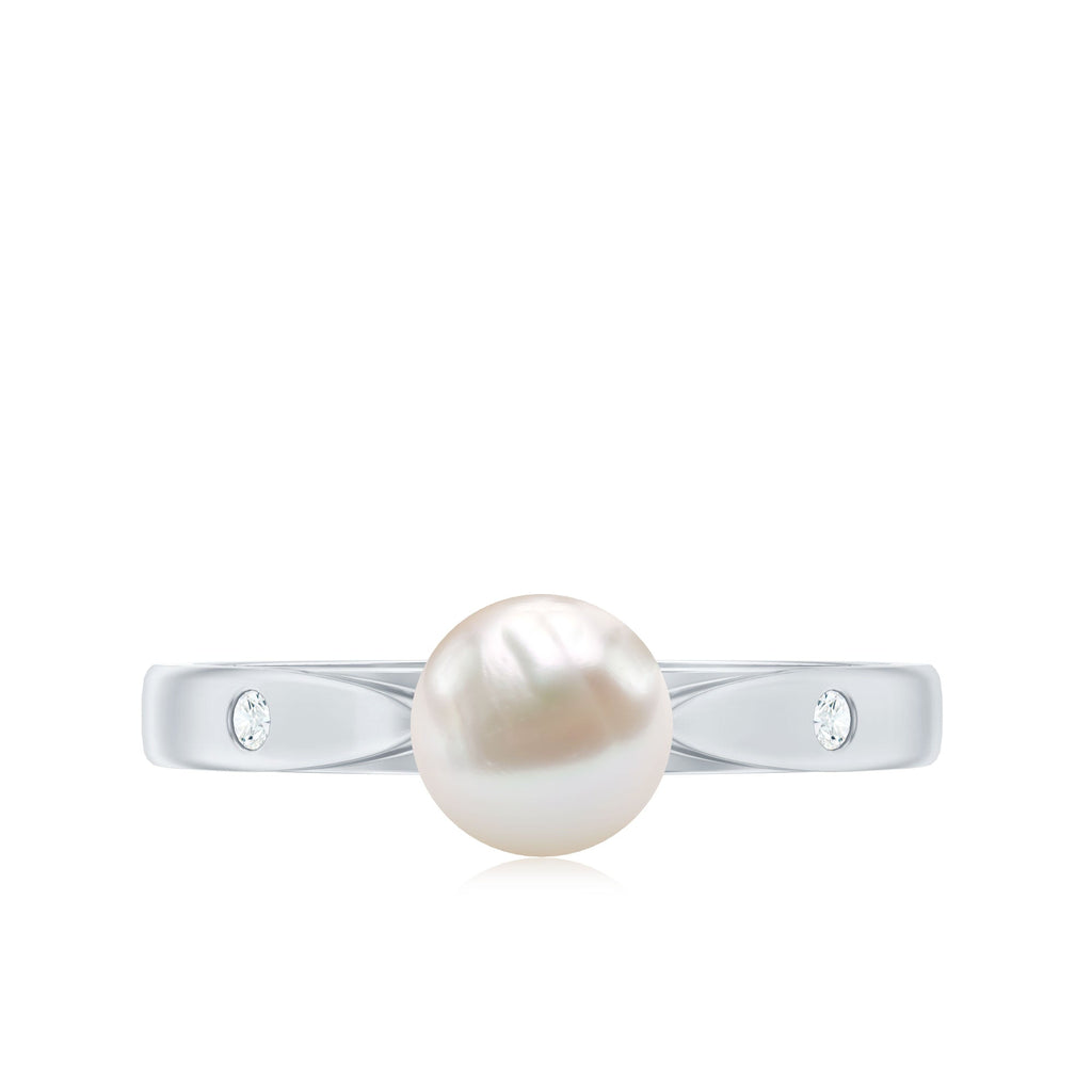 Natural 2 Carat Freshwater Pearl Solitaire Ring with Diamond