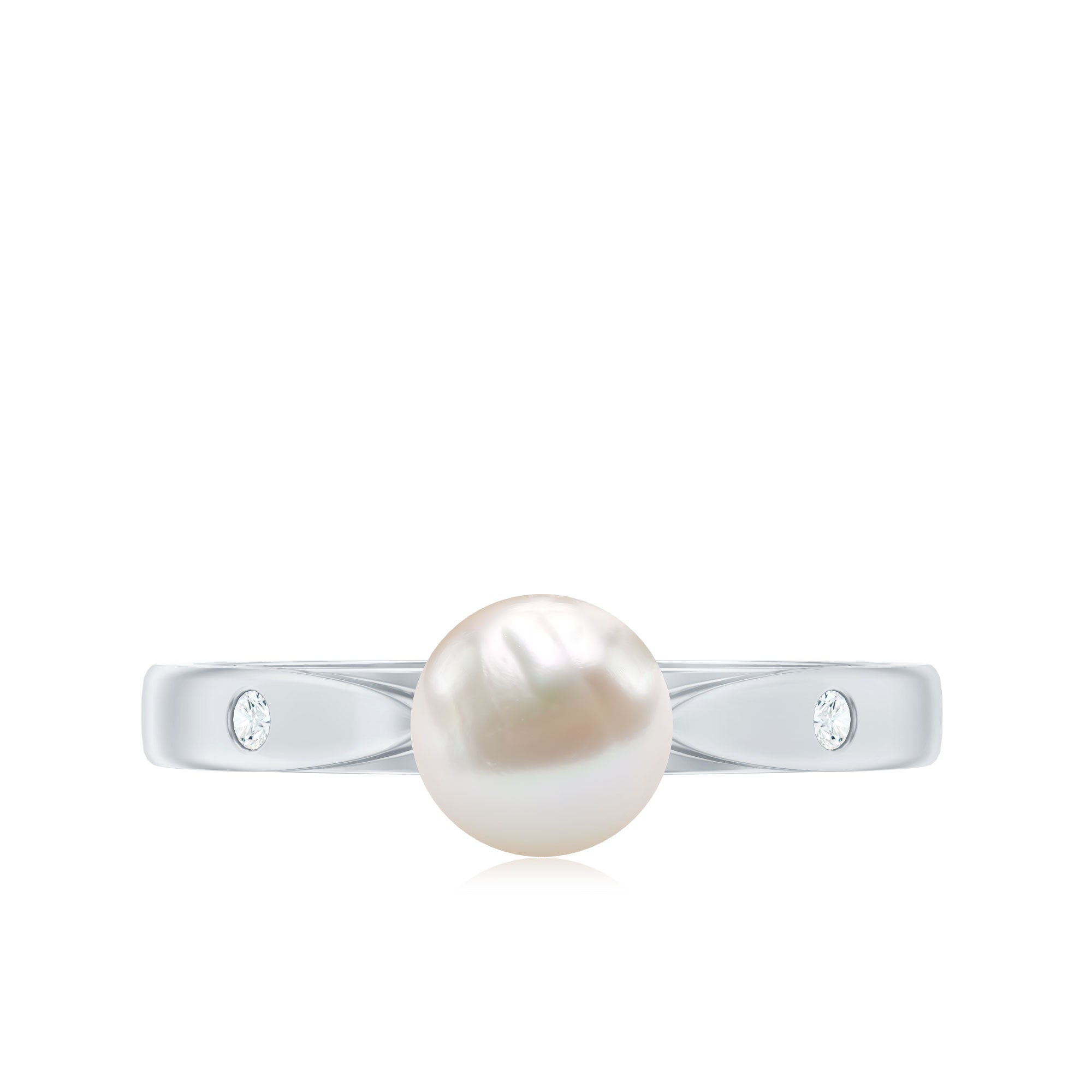Natural 2 Carat Freshwater Pearl Solitaire Ring with Diamond