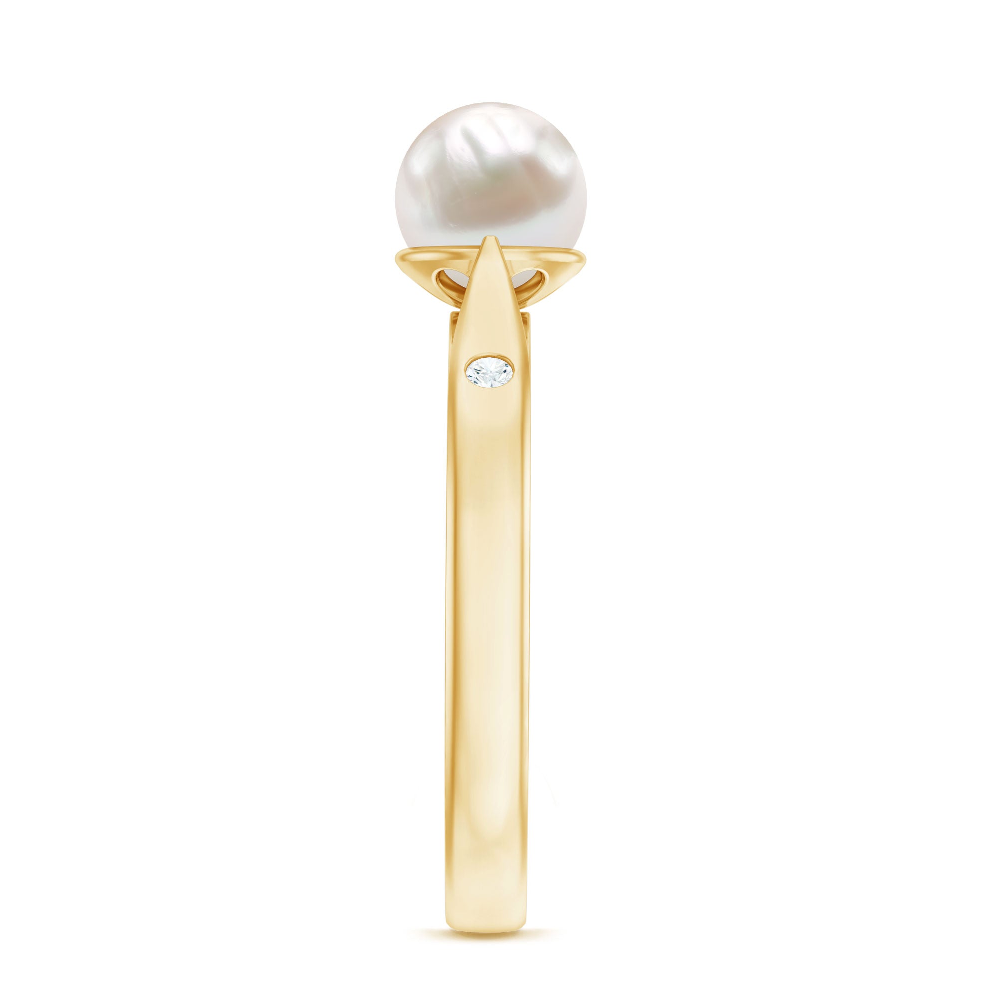 Natural 2 Carat Freshwater Pearl Solitaire Ring with Diamond
