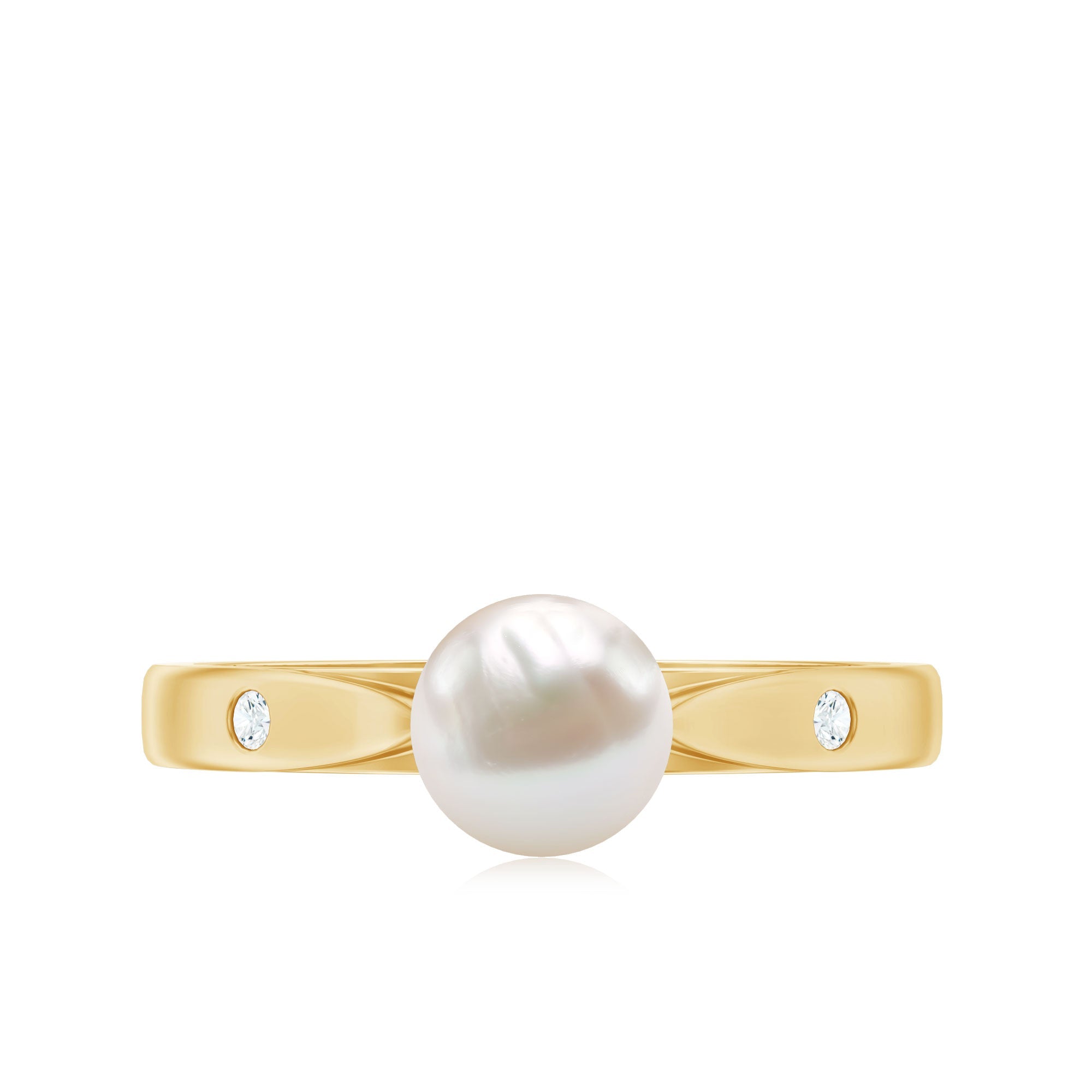 Natural 2 Carat Freshwater Pearl Solitaire Ring with Diamond
