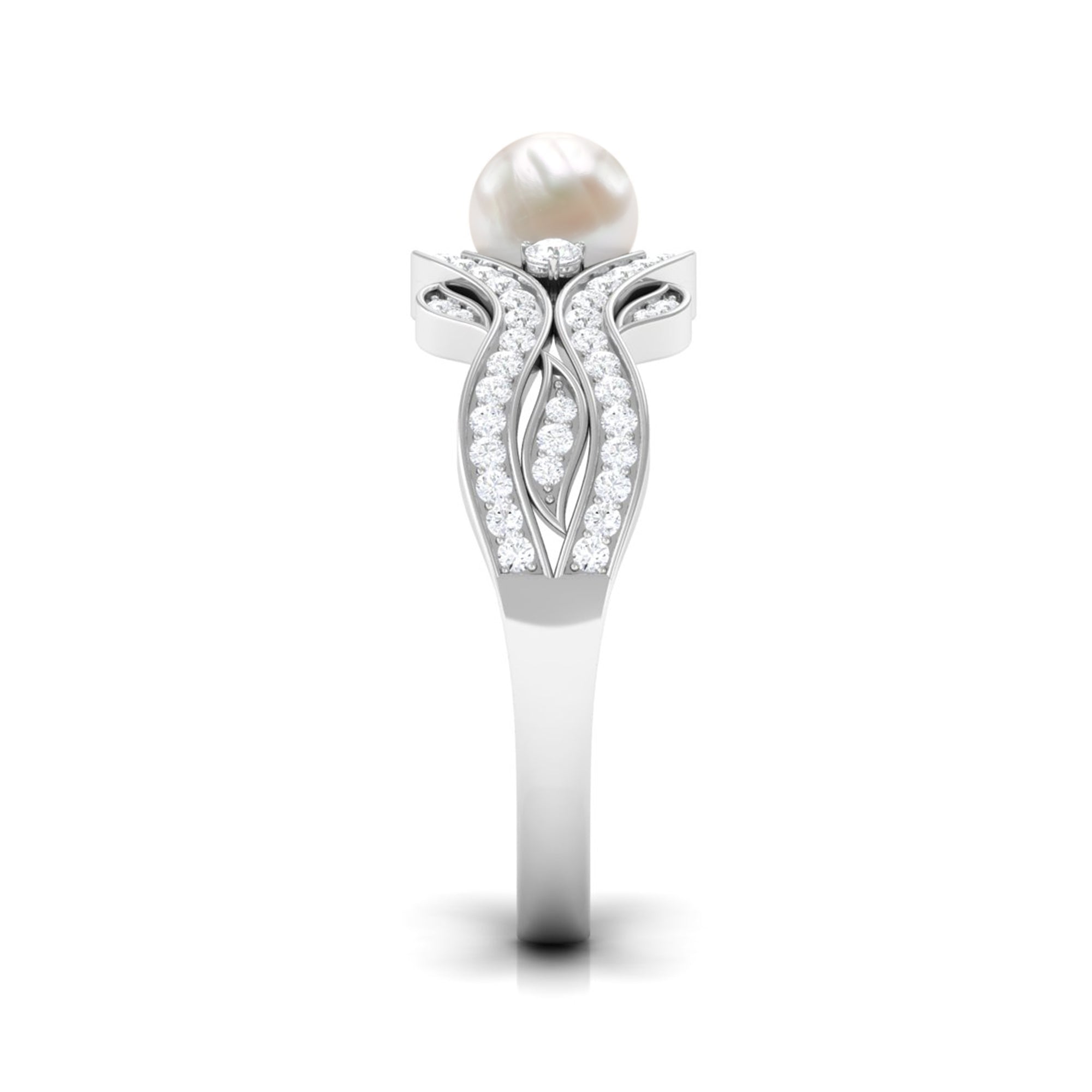 Genuine 2 Carat Pearl Art Deco Engagement Ring with Diamond for Women
