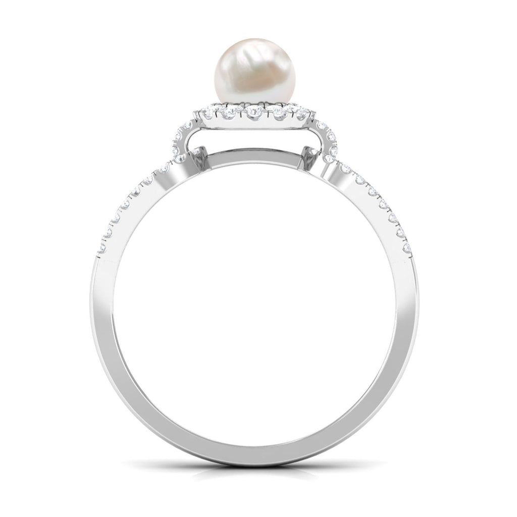 2.50 CT Freshwater Pearl and Diamond Engagement Ring with Split Shank