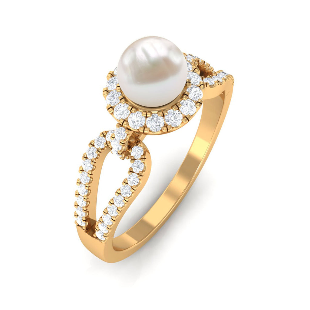 2.50 CT Freshwater Pearl and Diamond Engagement Ring with Split Shank