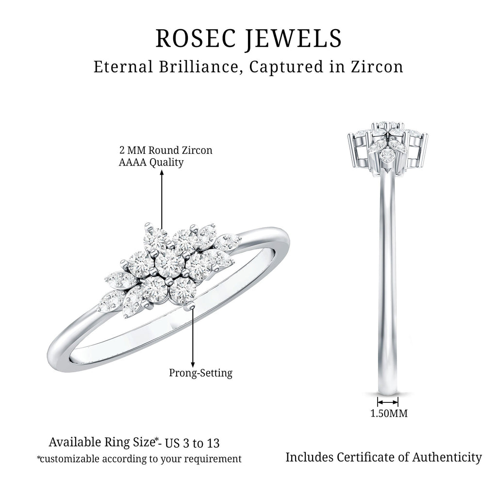 Cubic Zirconia Flower Cluster Engagement Ring