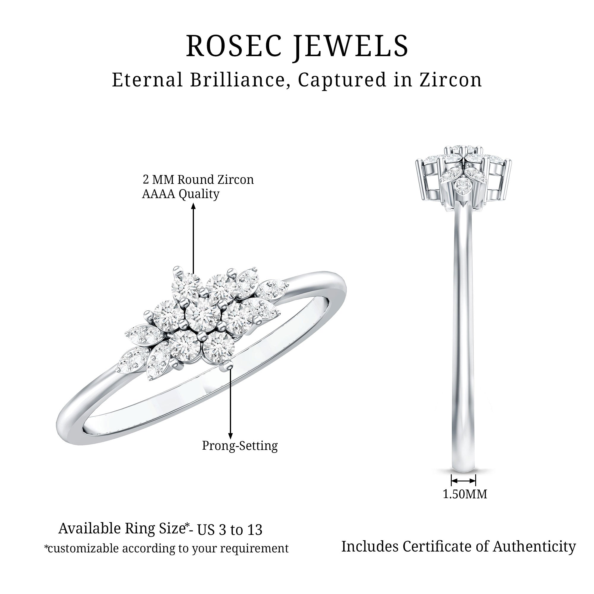 Cubic Zirconia Flower Cluster Engagement Ring