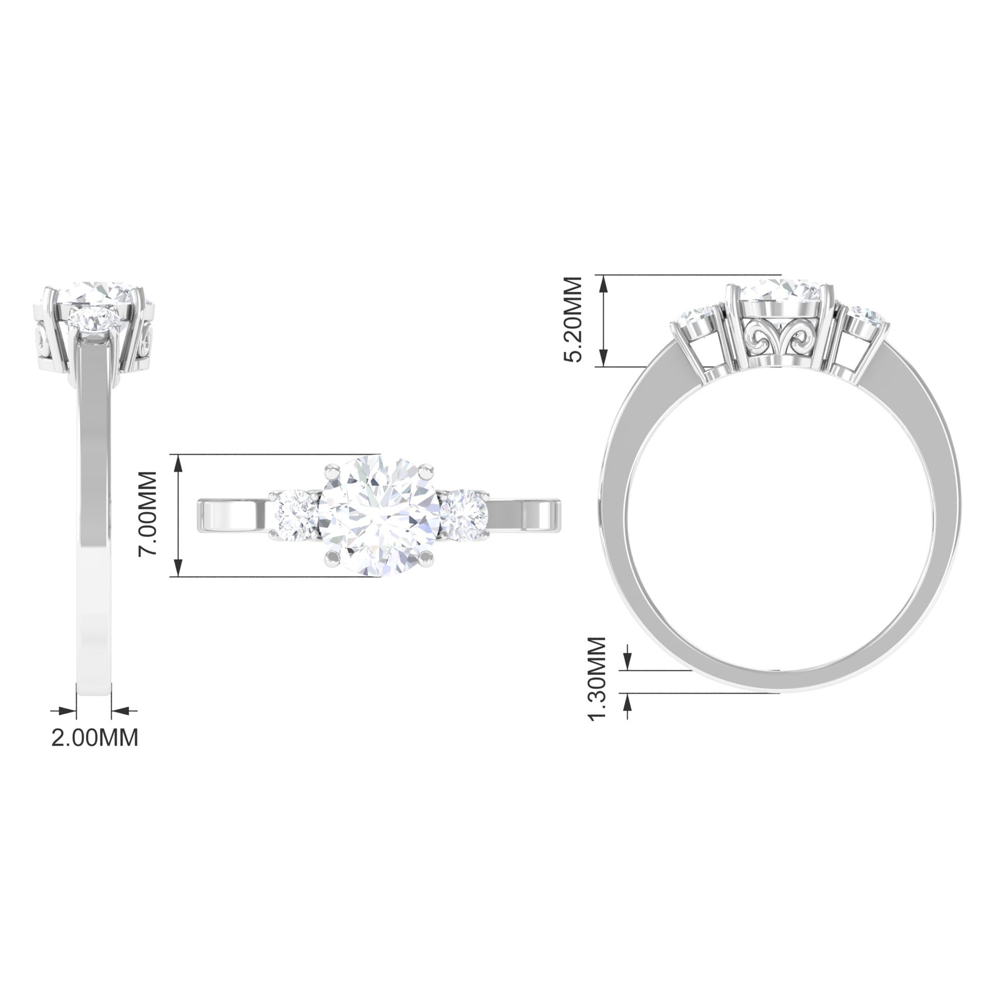 Round Cubic Zirconia Three Stone Engagement Ring