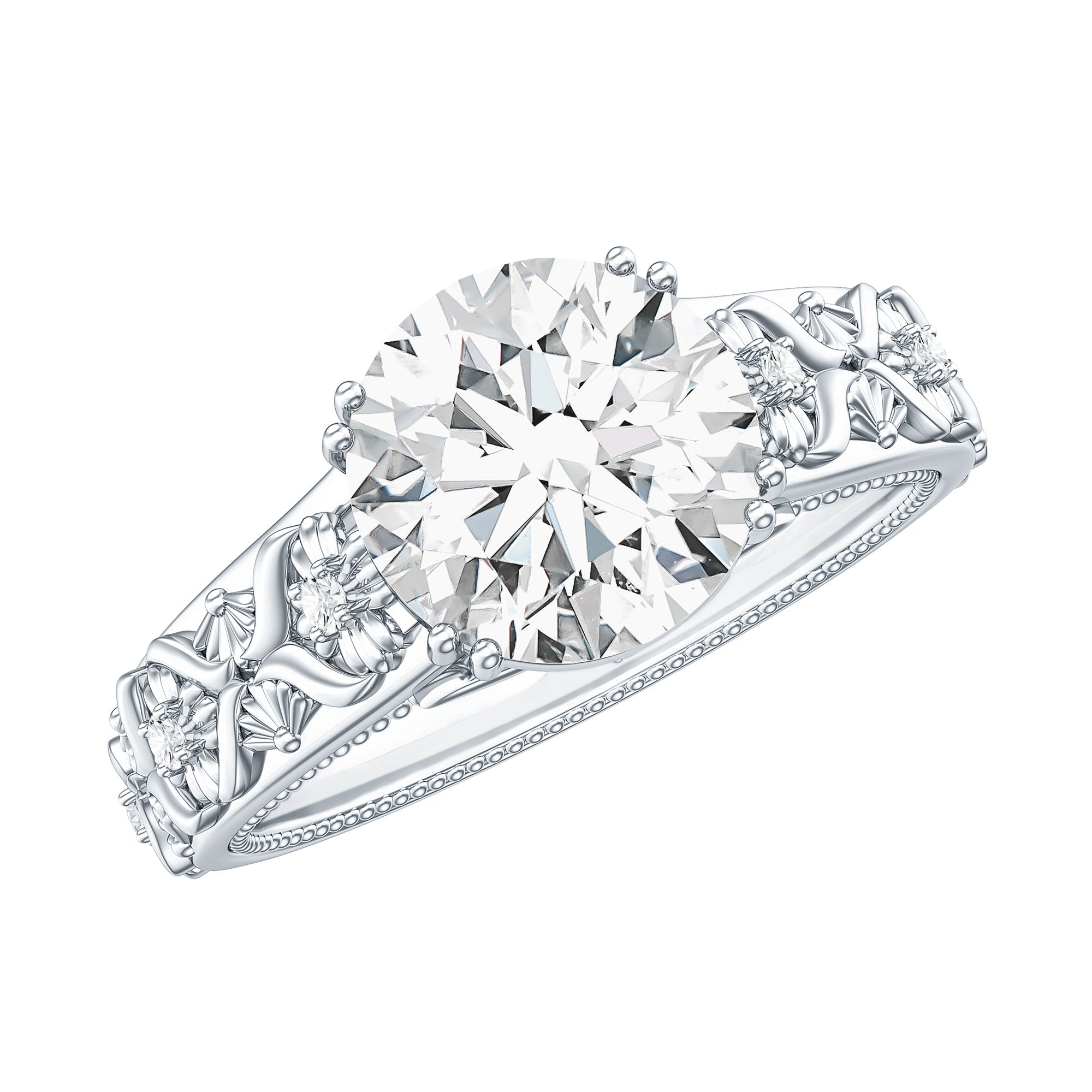 2 Carat Vintage Inspired Zircon Flower Engagement Ring
