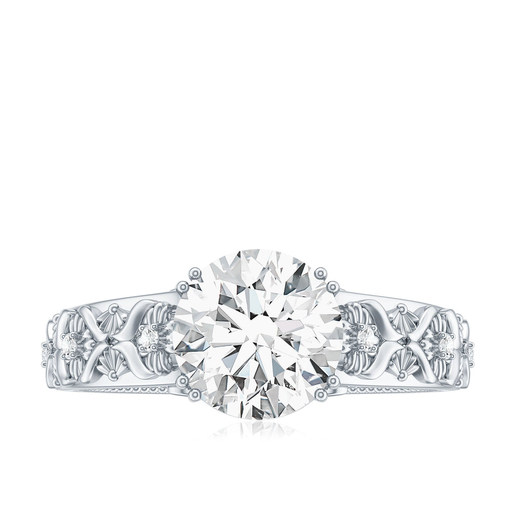 2 Carat Vintage Inspired Zircon Flower Engagement Ring