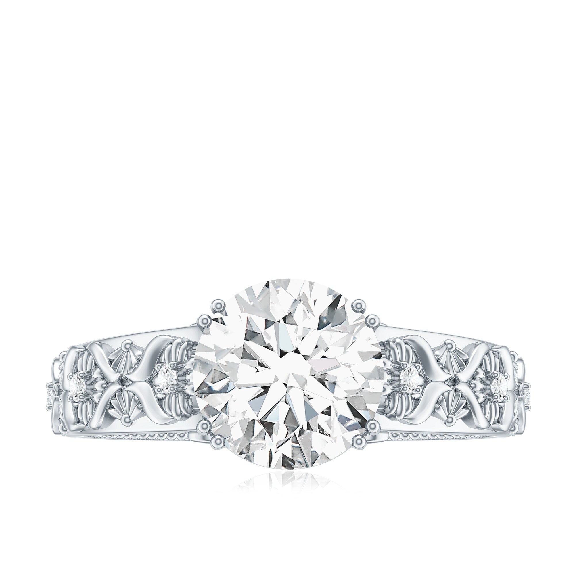 2 Carat Vintage Inspired Zircon Flower Engagement Ring