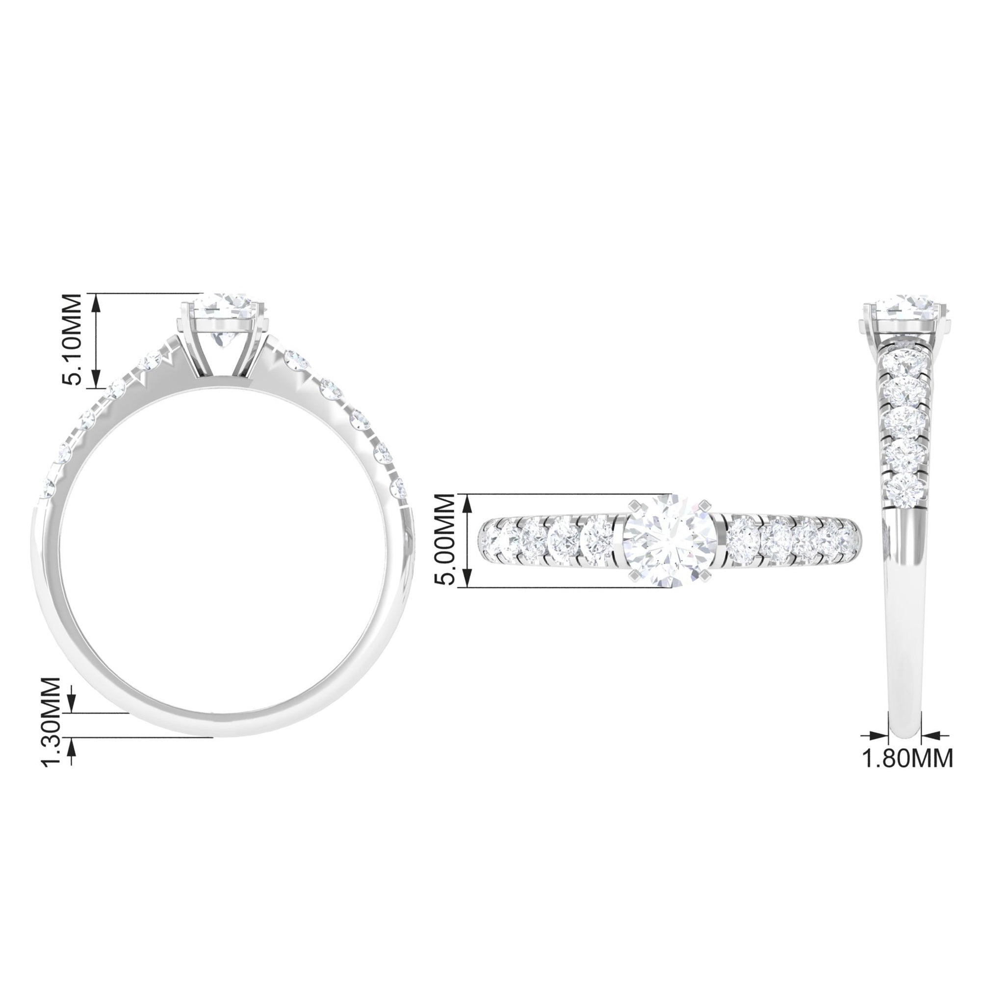 1 CT Round Cubic Zirconia Side Stone Engagement Ring