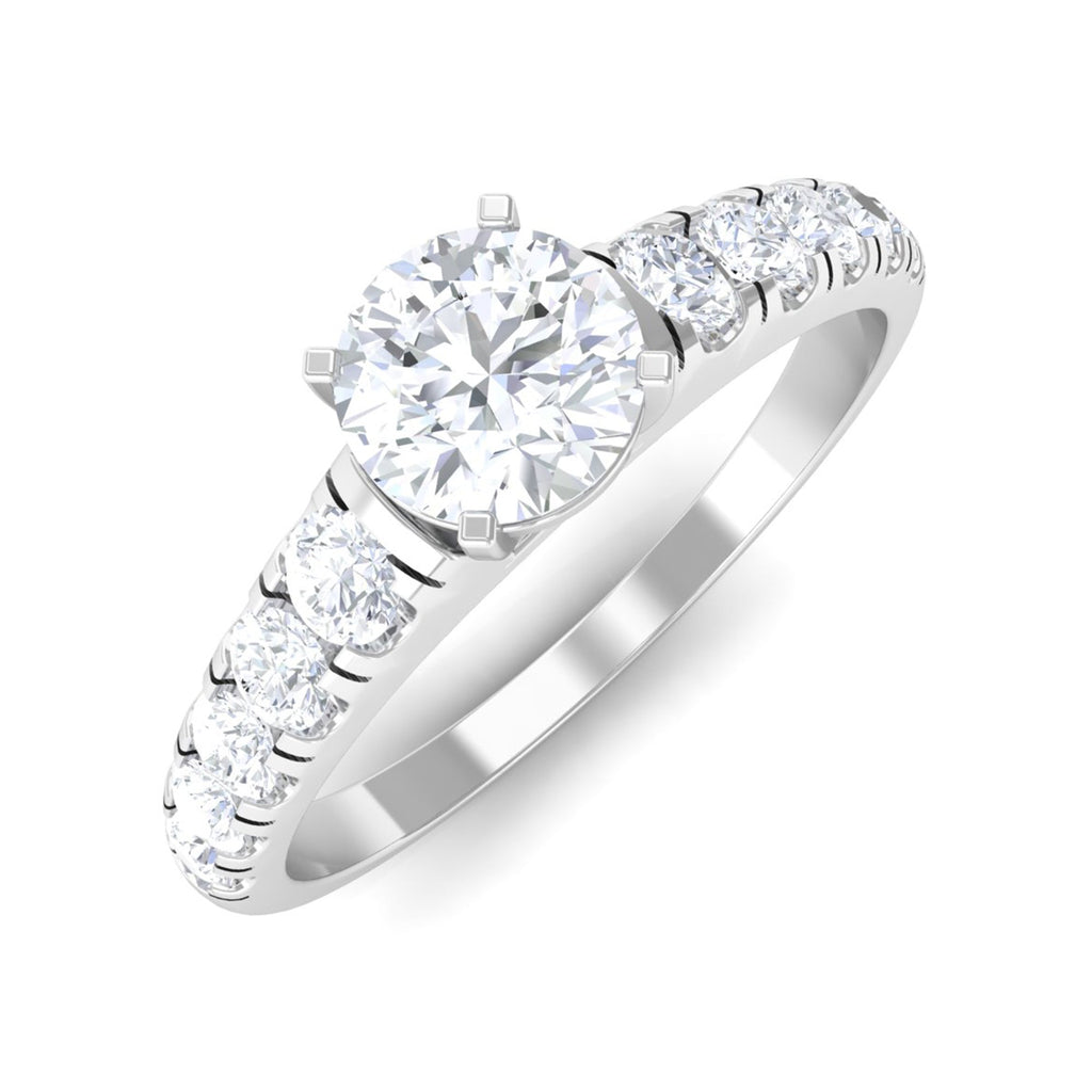 1 CT Round Cubic Zirconia Side Stone Engagement Ring