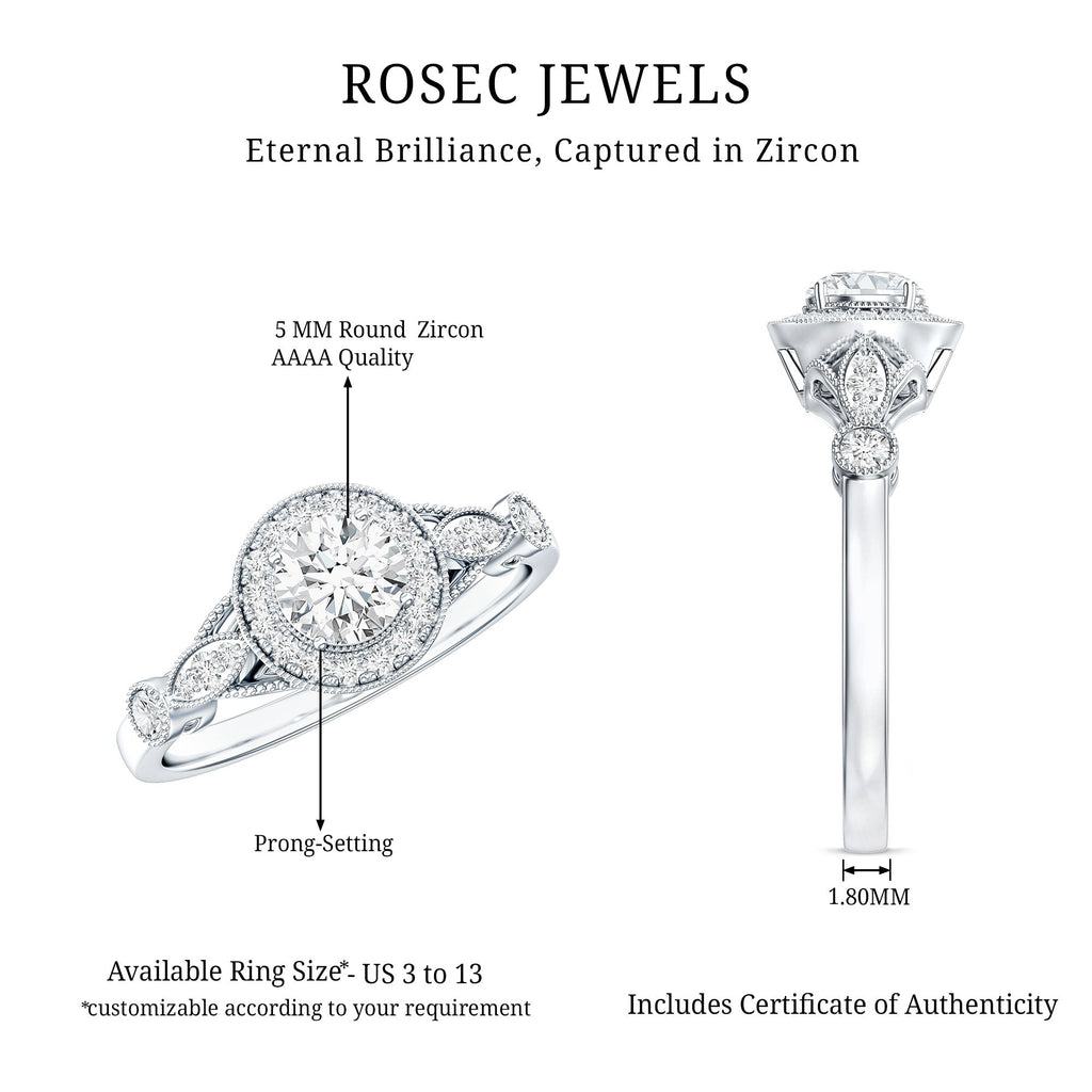 Antique Inspired Zircon Halo Engagement Ring