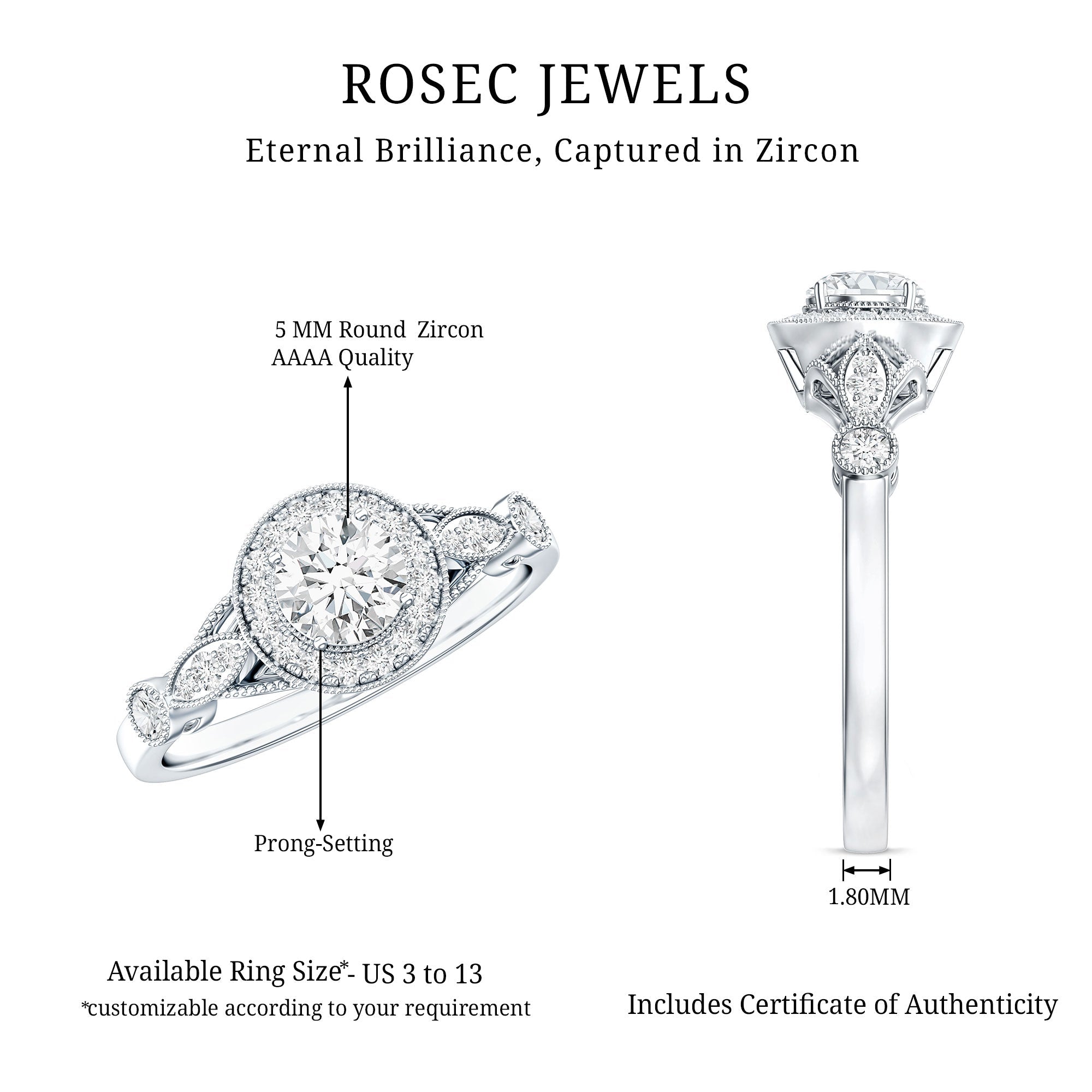 Antique Inspired Zircon Halo Engagement Ring