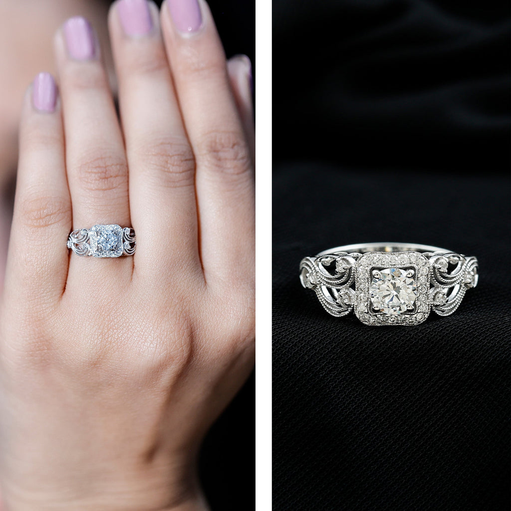 Zircon Vintage Inspired Halo Engagement Ring