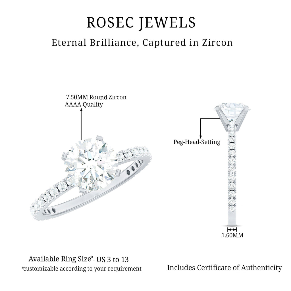 2.75 CT Zircon Solitaire Engagement Ring with Side Stones