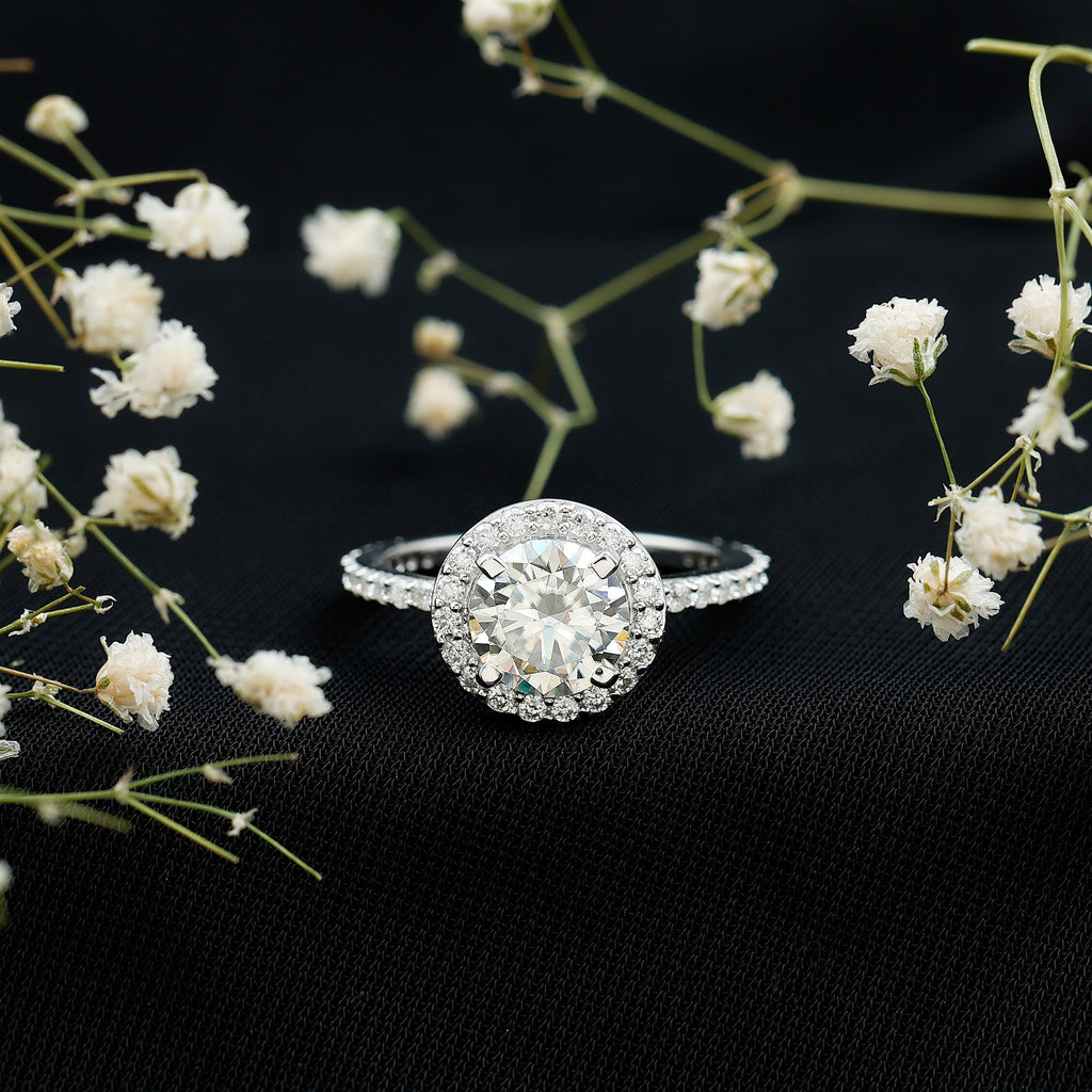 Certified Cubic Zirconia Classic Floating Halo Engagement Ring