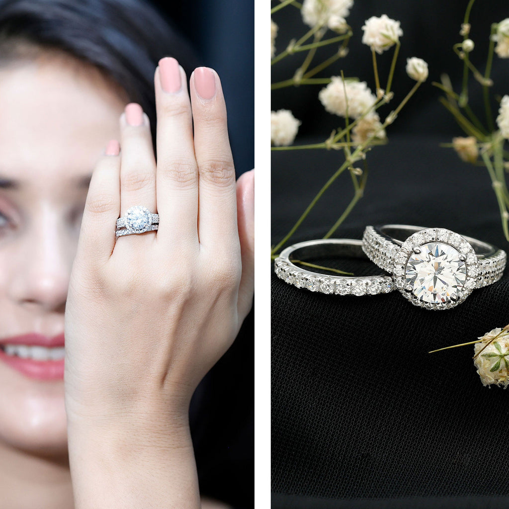 Round 2 Carat Cubic Zirconia Engagement Ring with Stackable Band