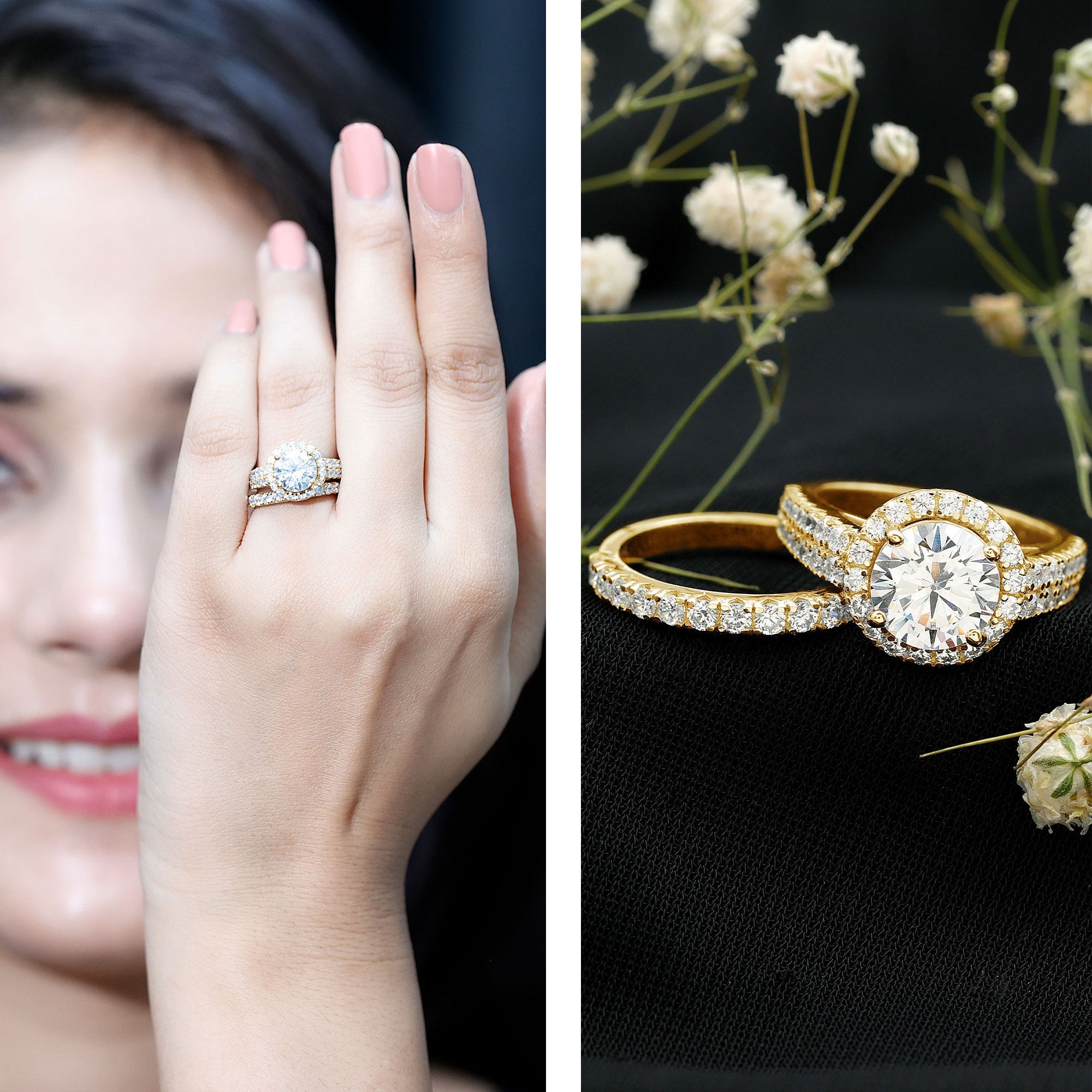 Round 2 Carat Cubic Zirconia Engagement Ring with Stackable Band