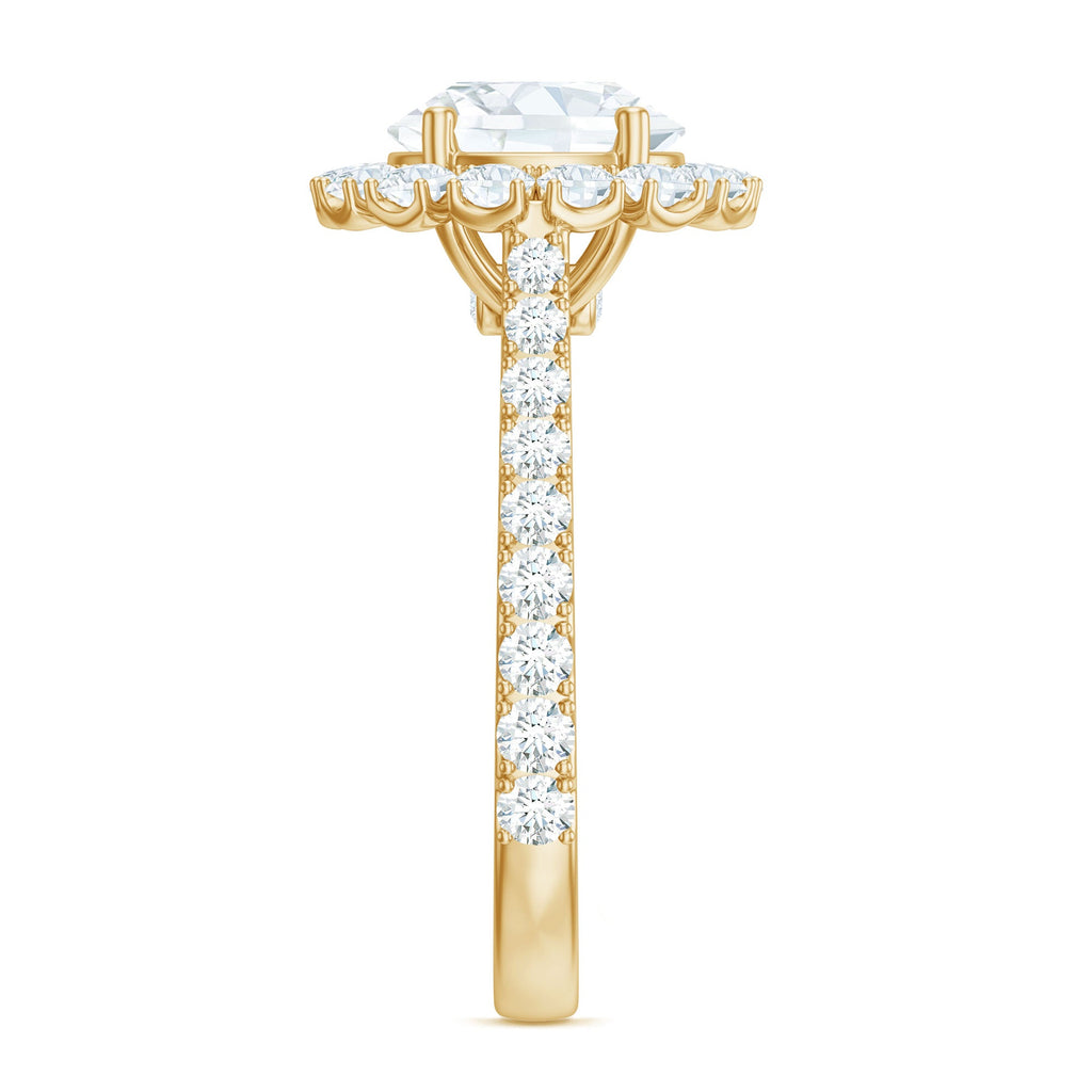 Zircon Round Engagement Ring with Floating Halo and Side Stones