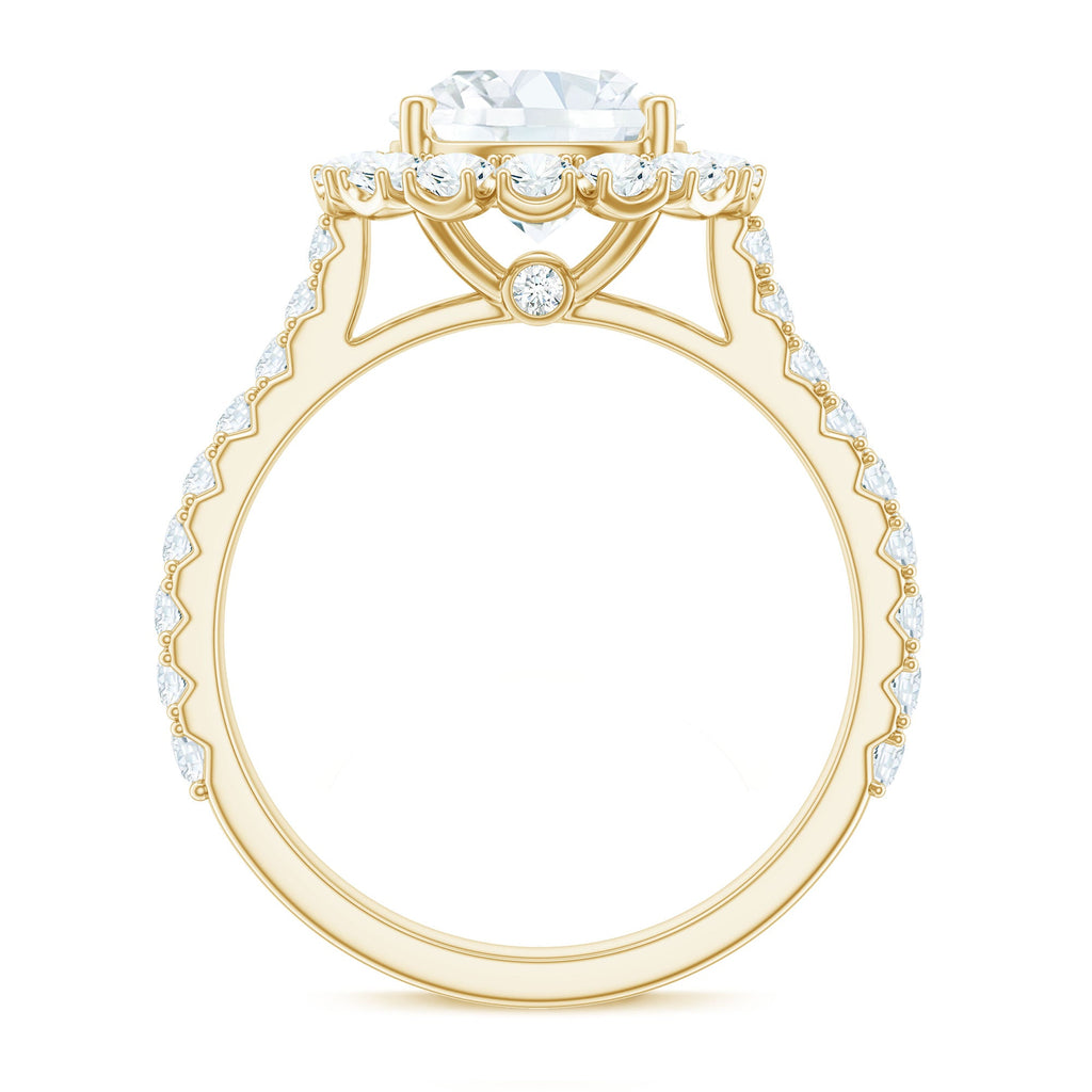 Zircon Round Engagement Ring with Floating Halo and Side Stones