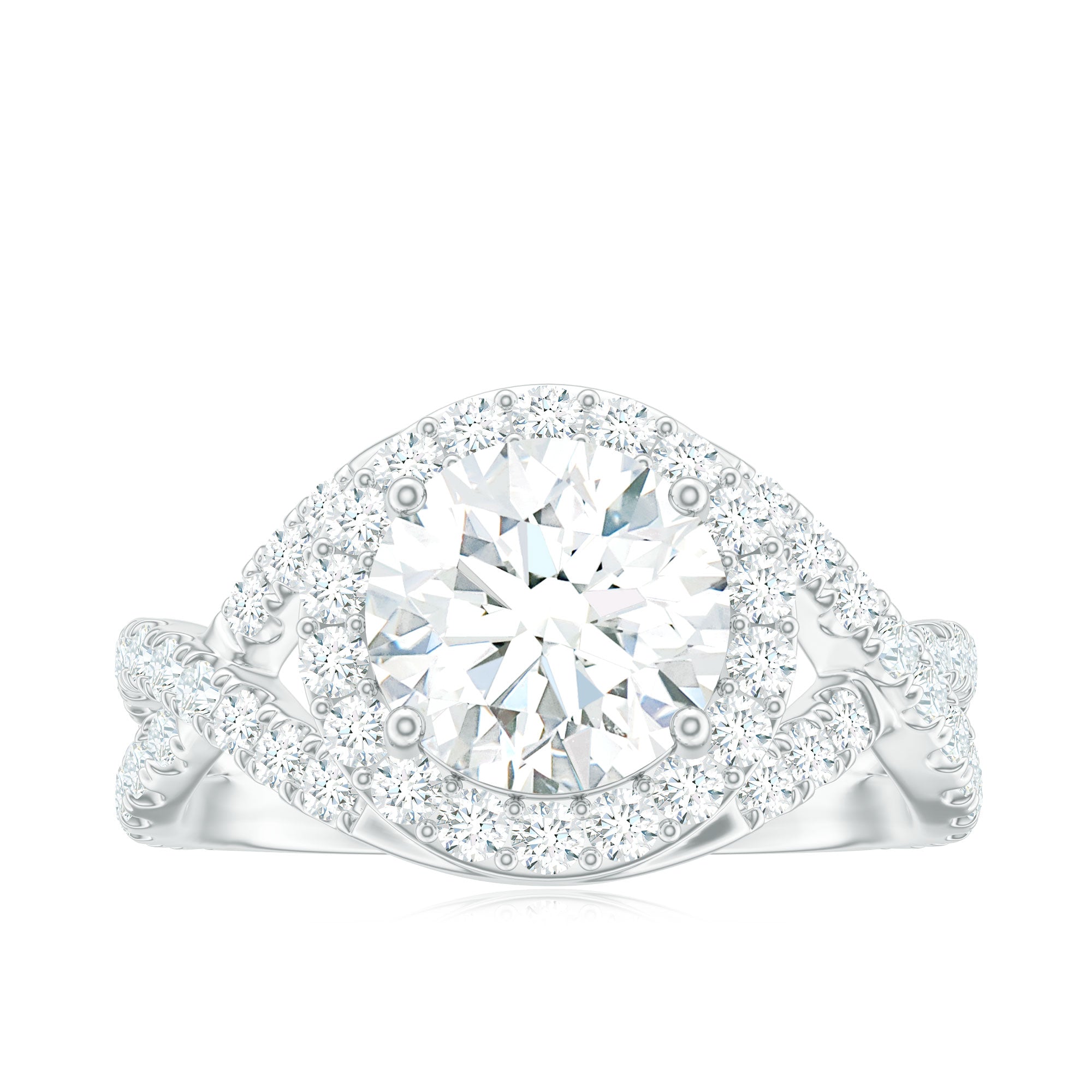 2 Carat Round Shape Zircon Crossover Engagement Ring