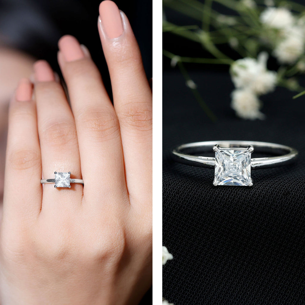 1 Carat Princess Cut Cubic Zirconia Solitaire Engagement Ring with Certificate